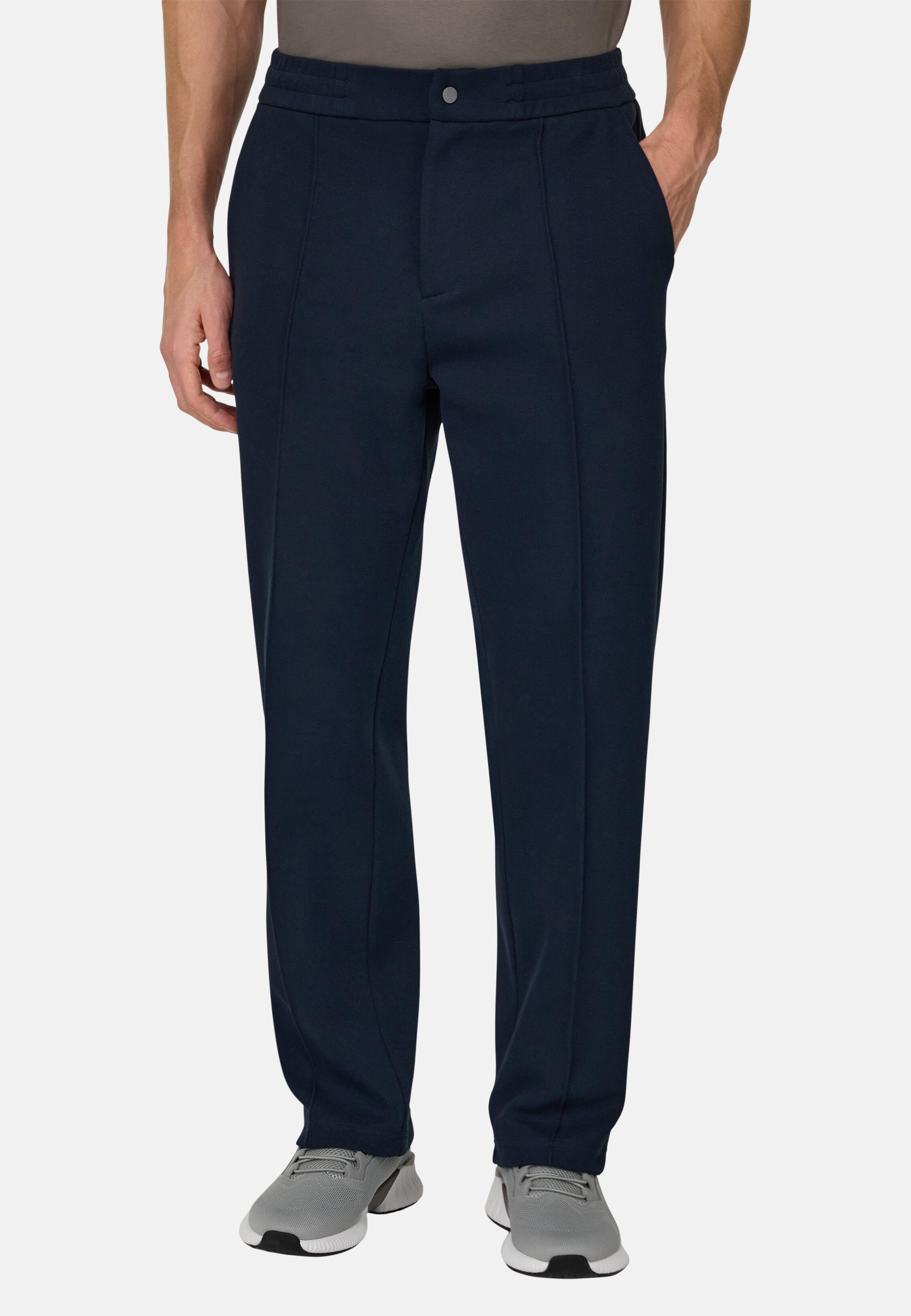 Cotton Blend Scuba Piqu&eacute; Trousers Navy blue, Navy blue, medium