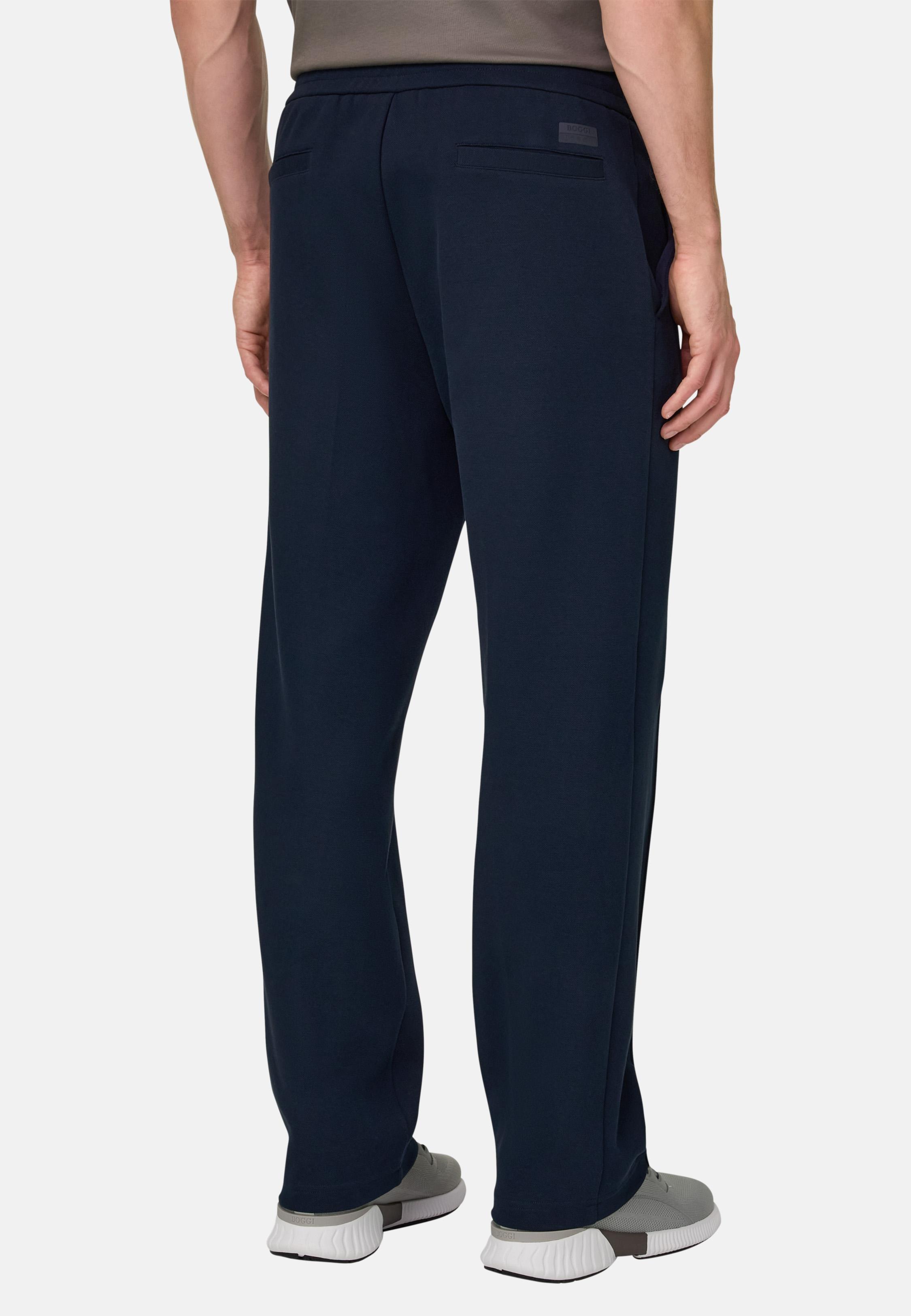 Cotton Blend Scuba Pique Trousers Blue, Navy blue, large image number 2