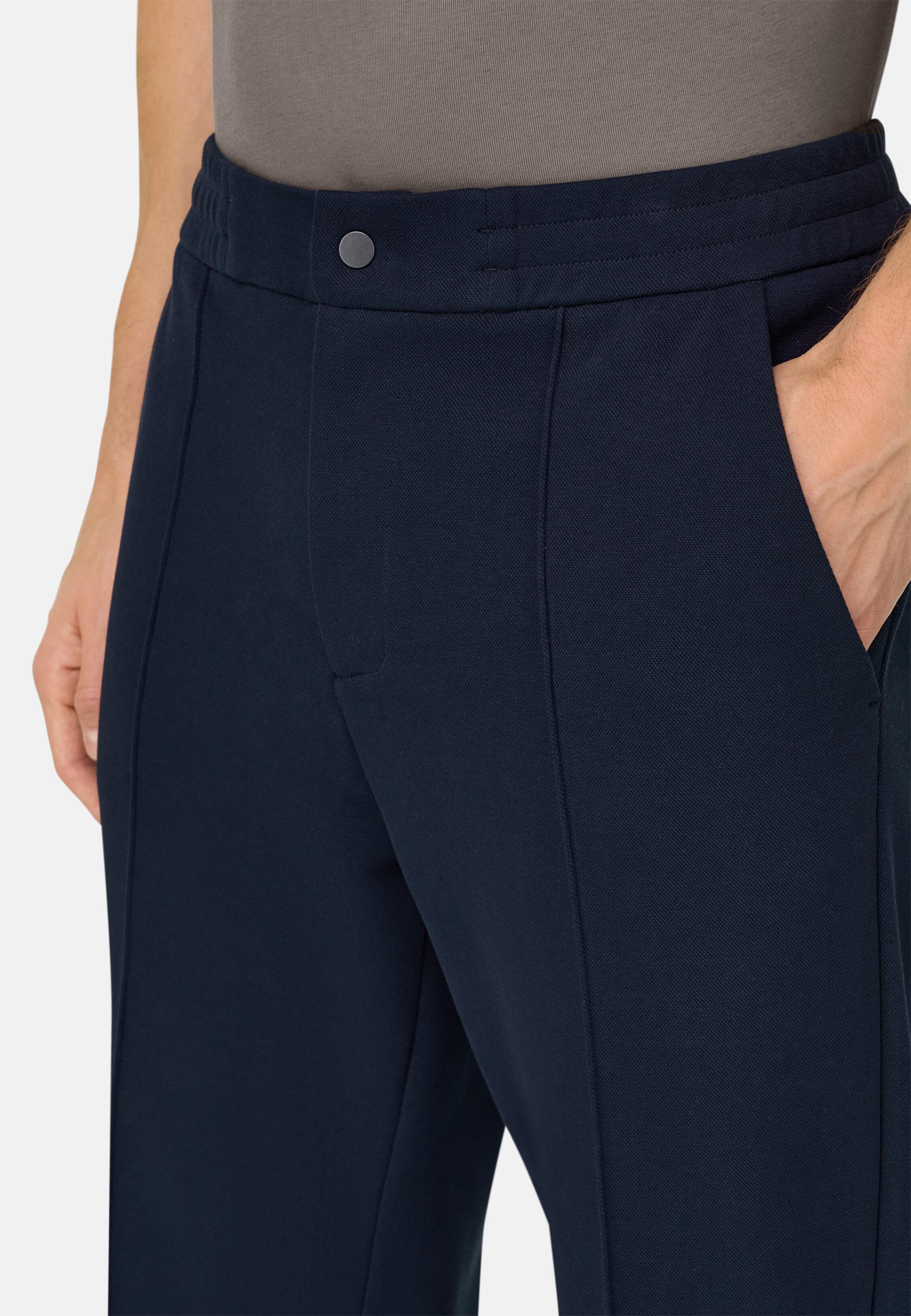 Trousers in Cotton Blend Scuba Piqu&eacute;, Navy Blue, Navy blue, large image number 3