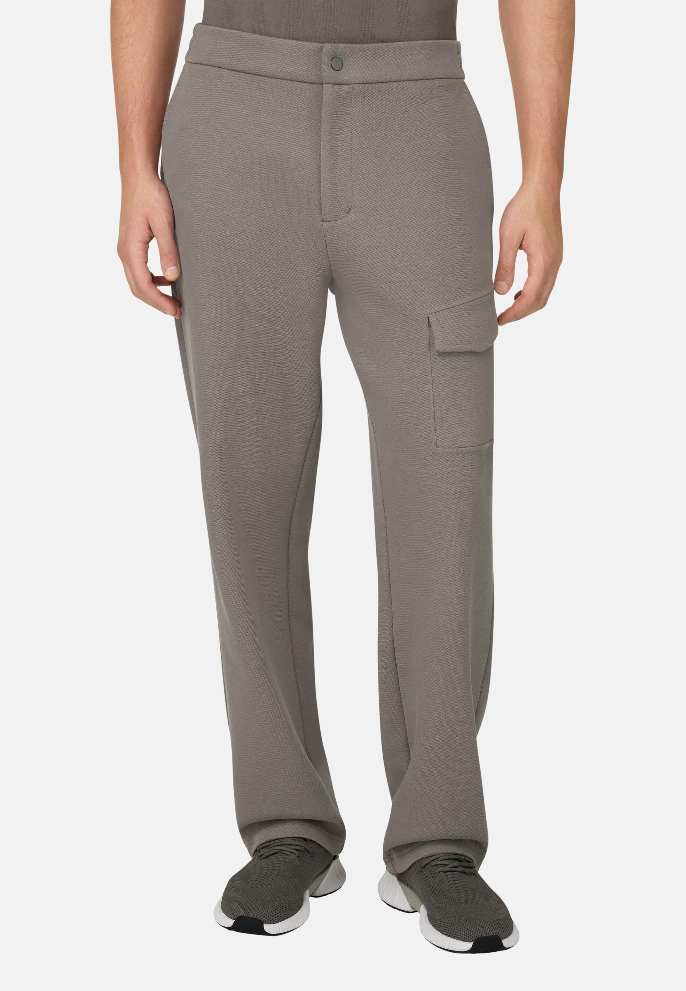 Trousers in Cotton Blend Scuba Piqu&eacute;, Mud, Mud, large