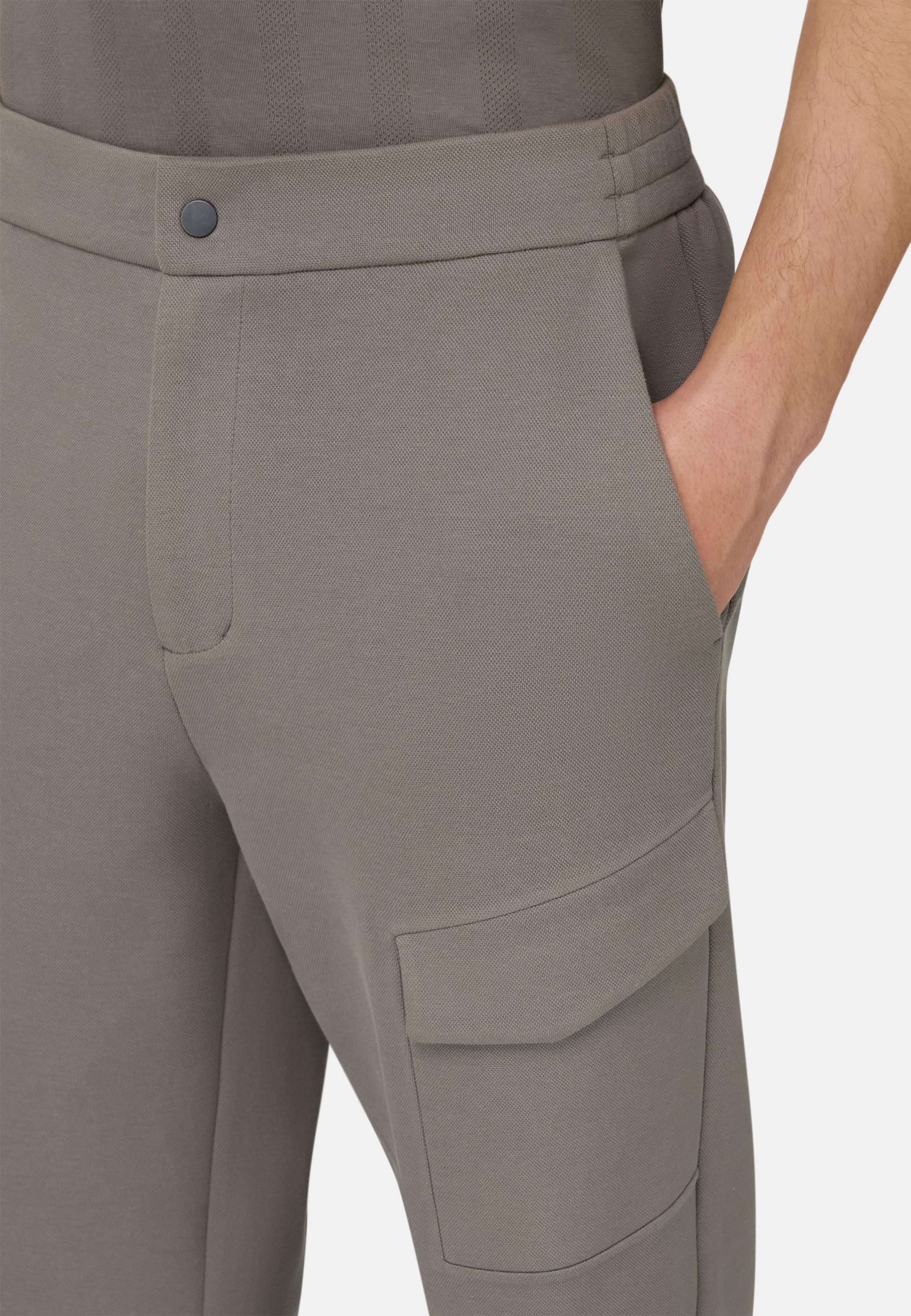 Cotton Blend Scuba Pique Trousers Brown, Mud, large image number 3