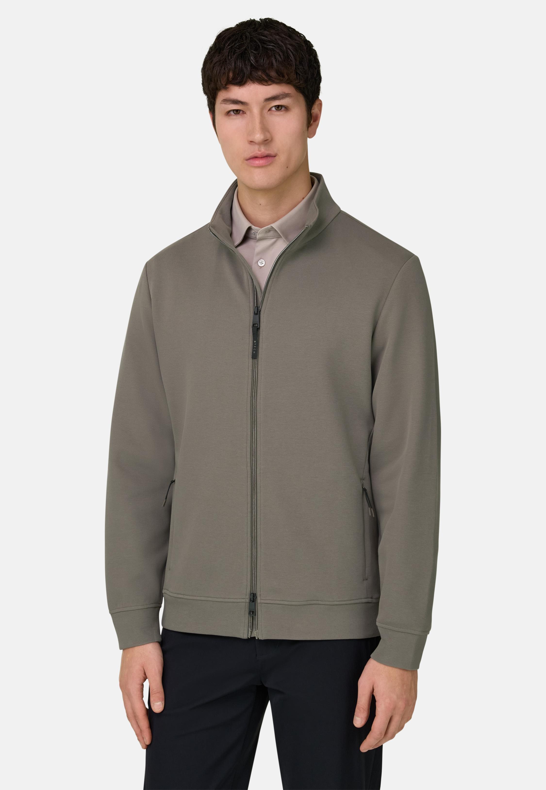 Zipped Sweatshirt In Cotton Blend Scuba Pique Brown, Mud, large image number 0