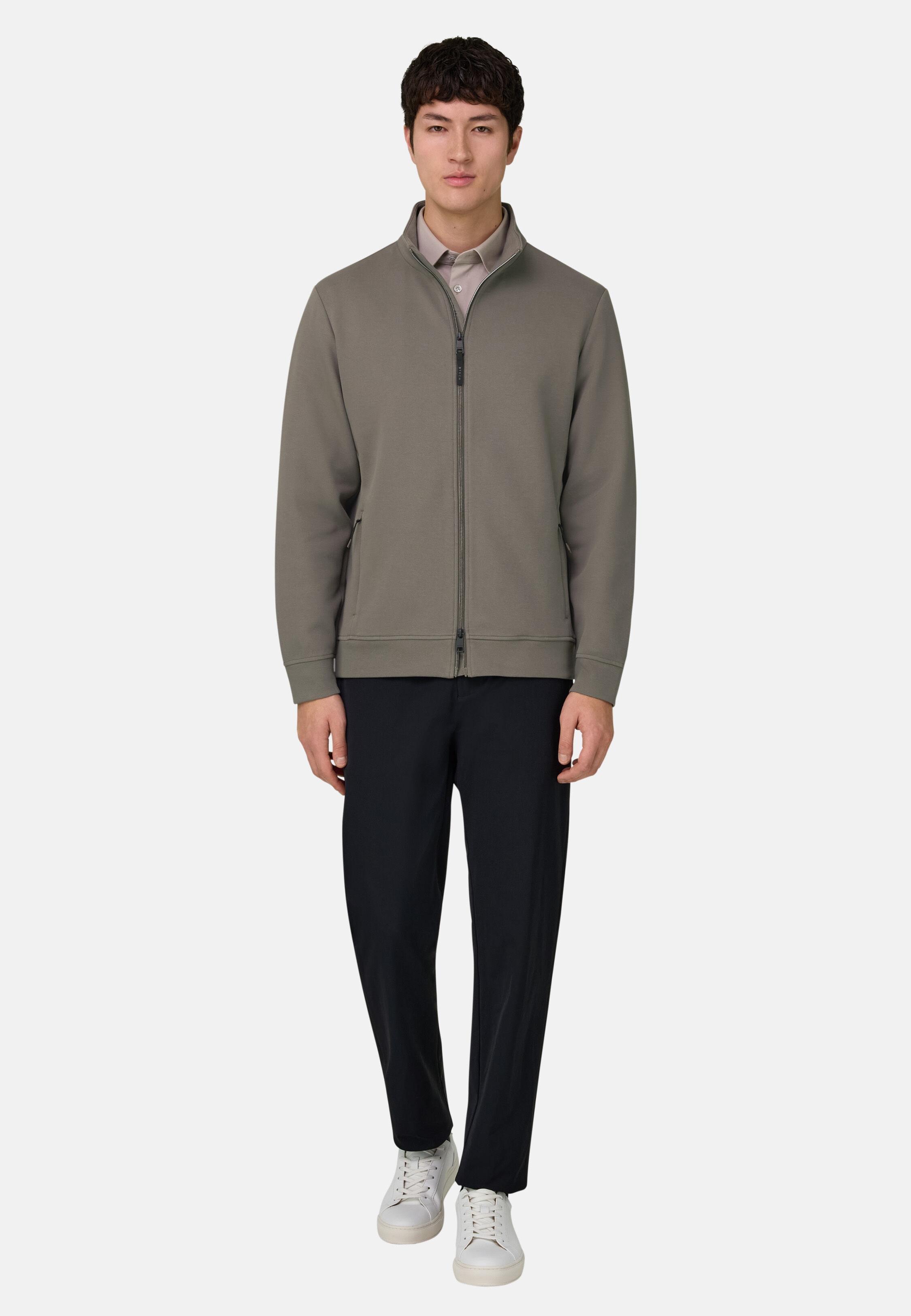 Zipped Sweatshirt in Cotton Blend Scuba Piqu&eacute;, Mud, Mud, large image number 1