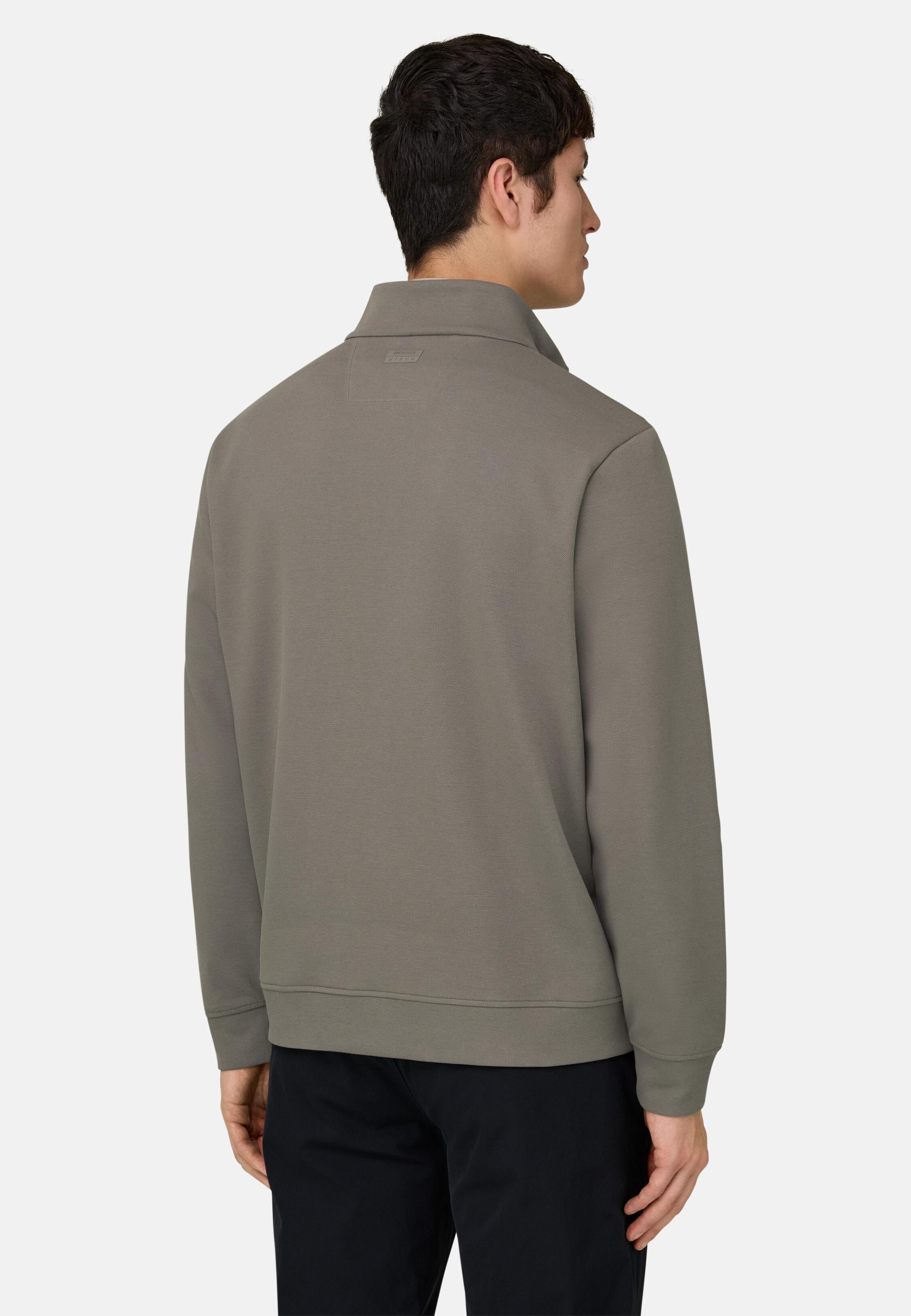 Zipped Sweatshirt in Cotton Blend Scuba Piqu&eacute; Mud, 3901_MUD, large image number 1