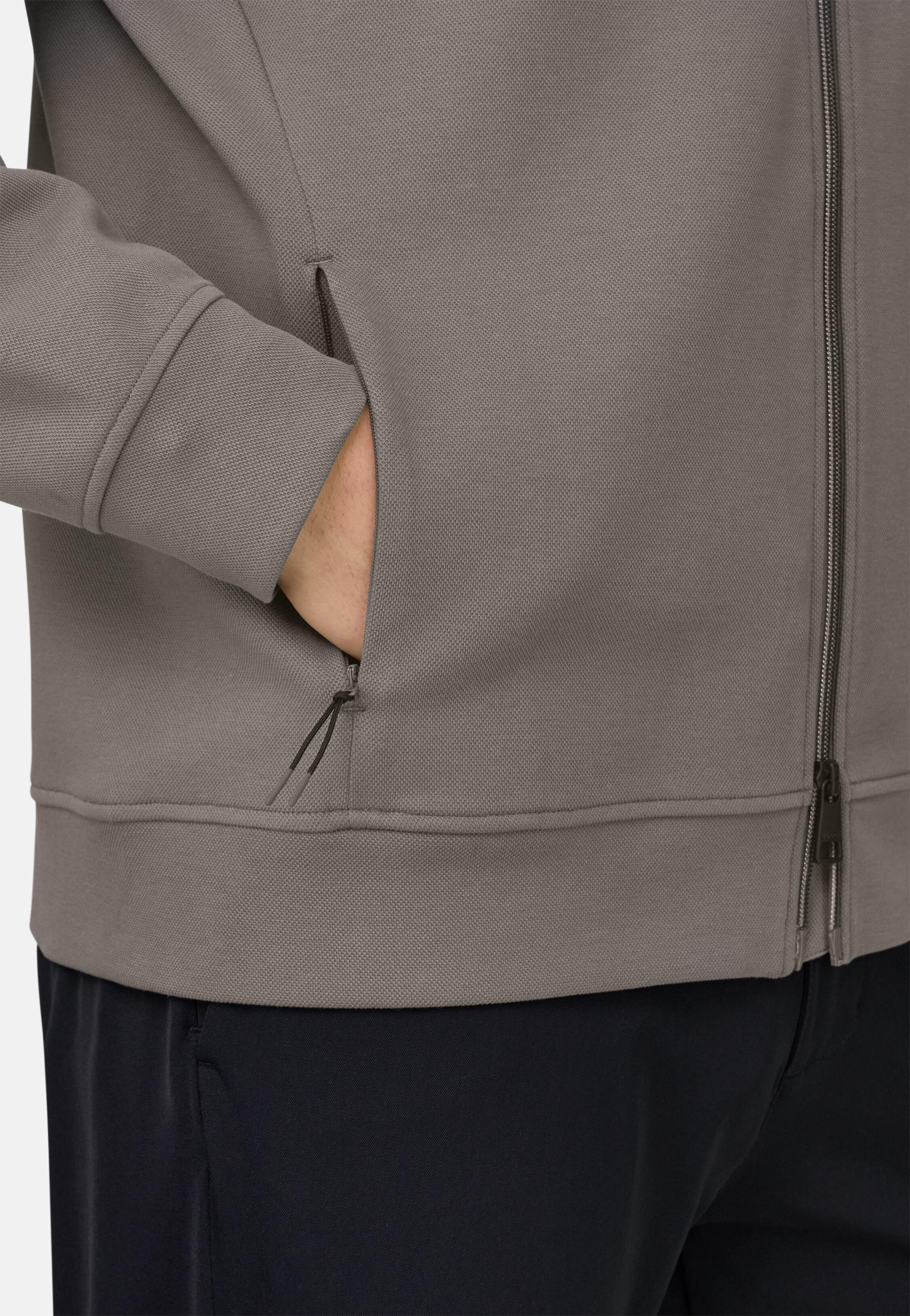 Zipped Sweatshirt in Cotton Blend Scuba Piqu&eacute; Mud, 3901_MUD, large image number 2