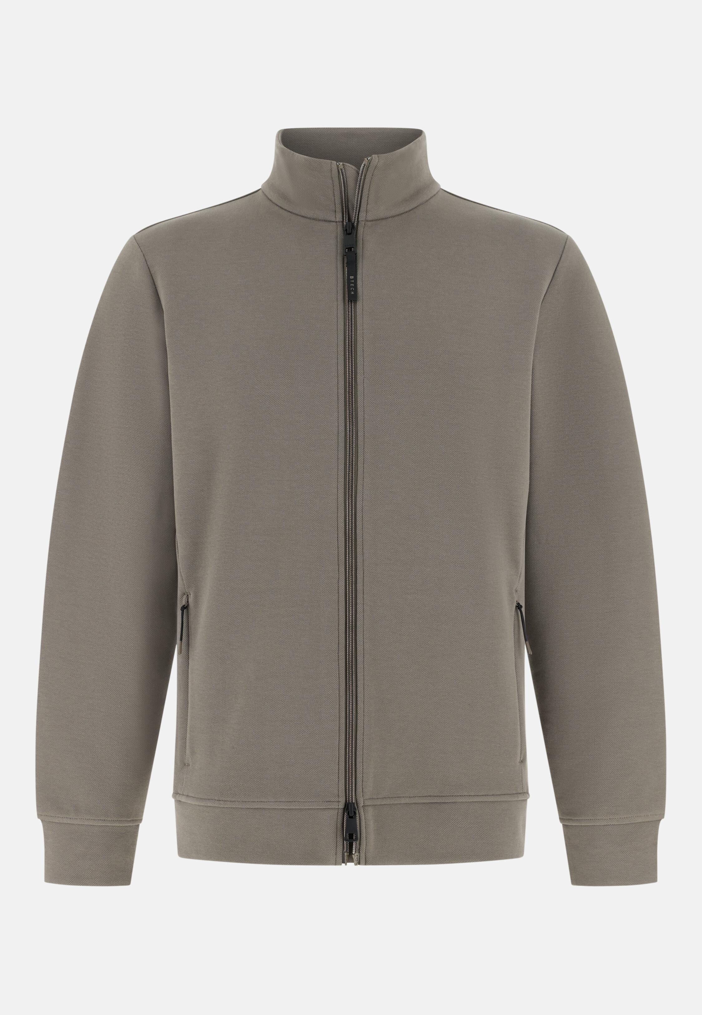 Zipped Sweatshirt in Cotton Blend Scuba Piqu&eacute; Mud, 3901_MUD, large image number 3