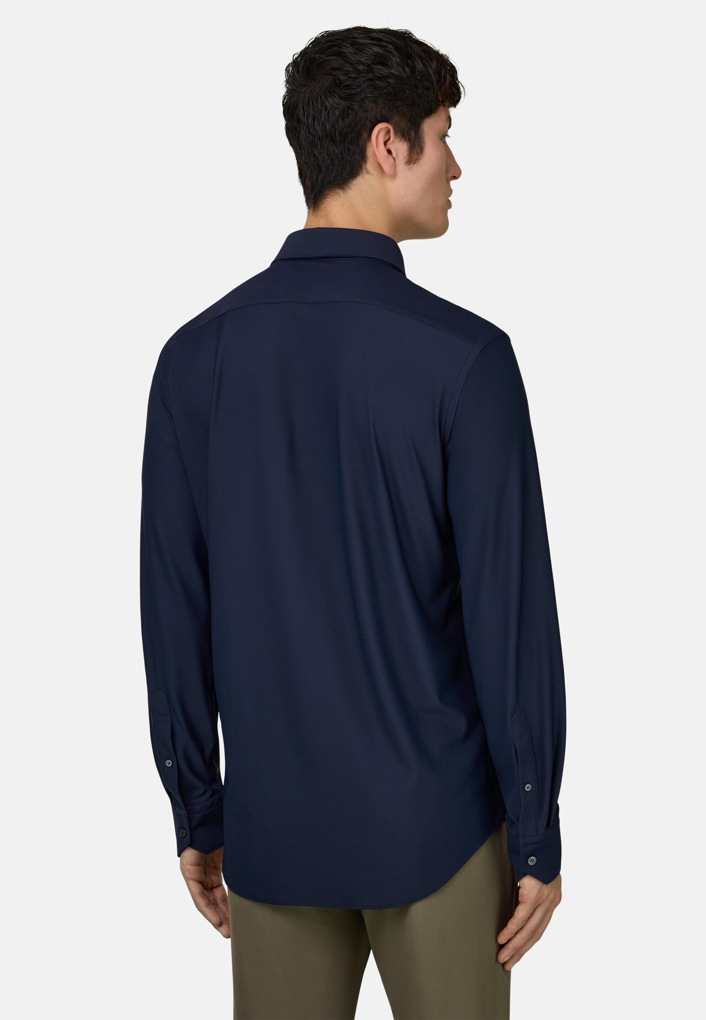 قميص نايلون مطاطي بقصة سليم أزرق, 3901_NAVY, large image number 1