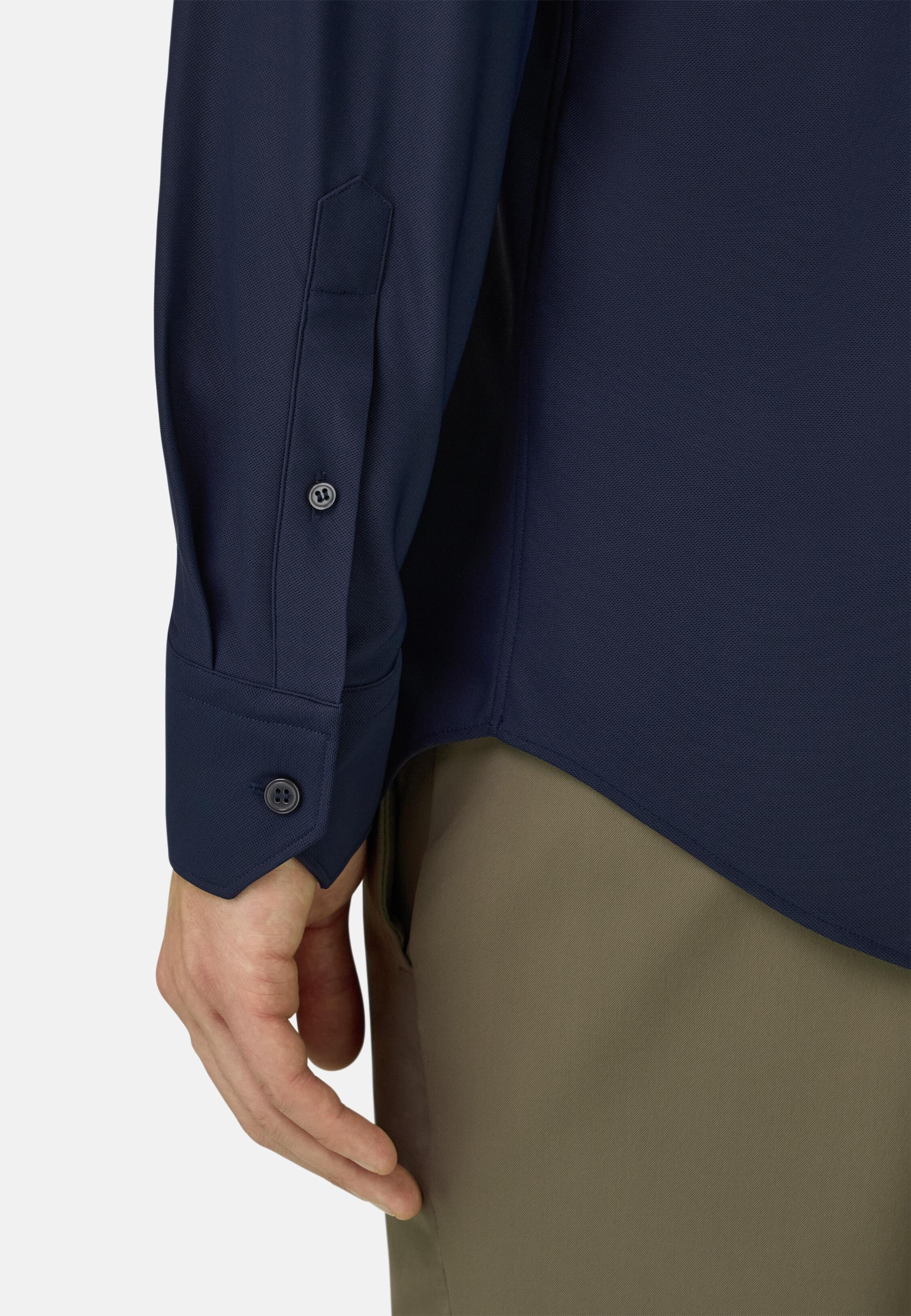 قميص نايلون مطاطي بقصة سليم أزرق, 3901_NAVY, large image number 2