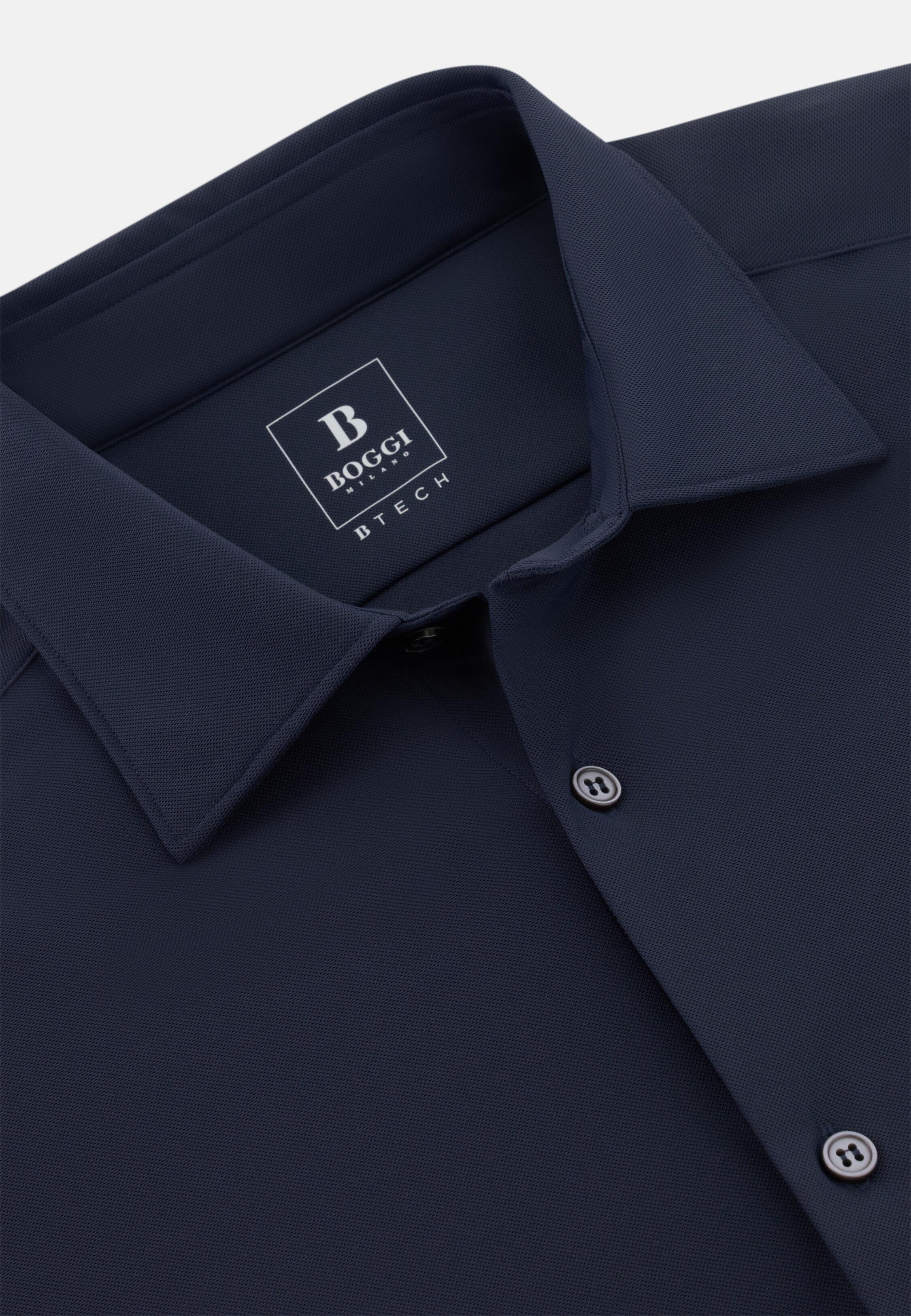قميص نايلون مطاطي بقصة سليم أزرق, 3901_NAVY, large image number 3