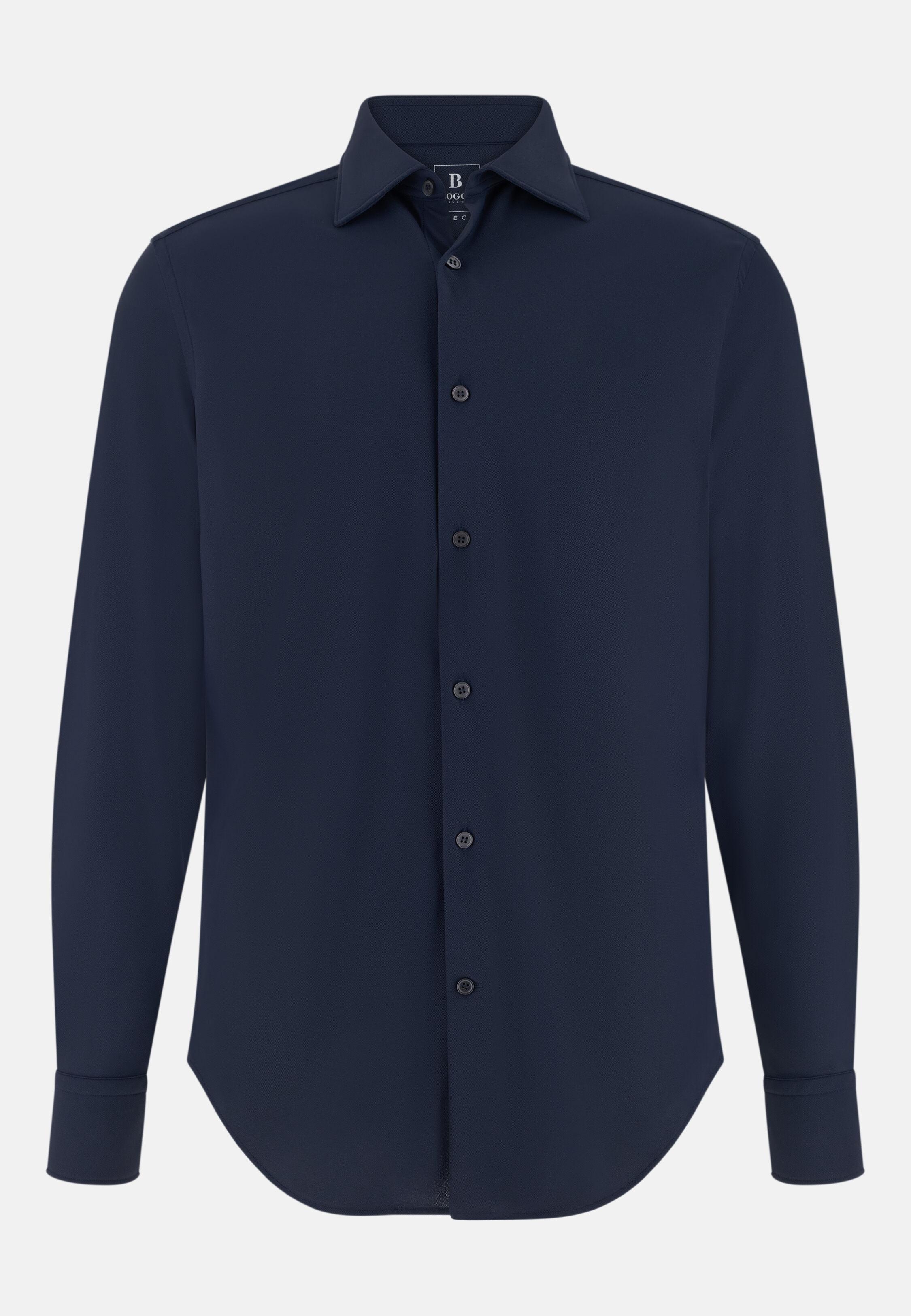 قميص نايلون مطاطي بقصة سليم أزرق, 3901_NAVY, large image number 4