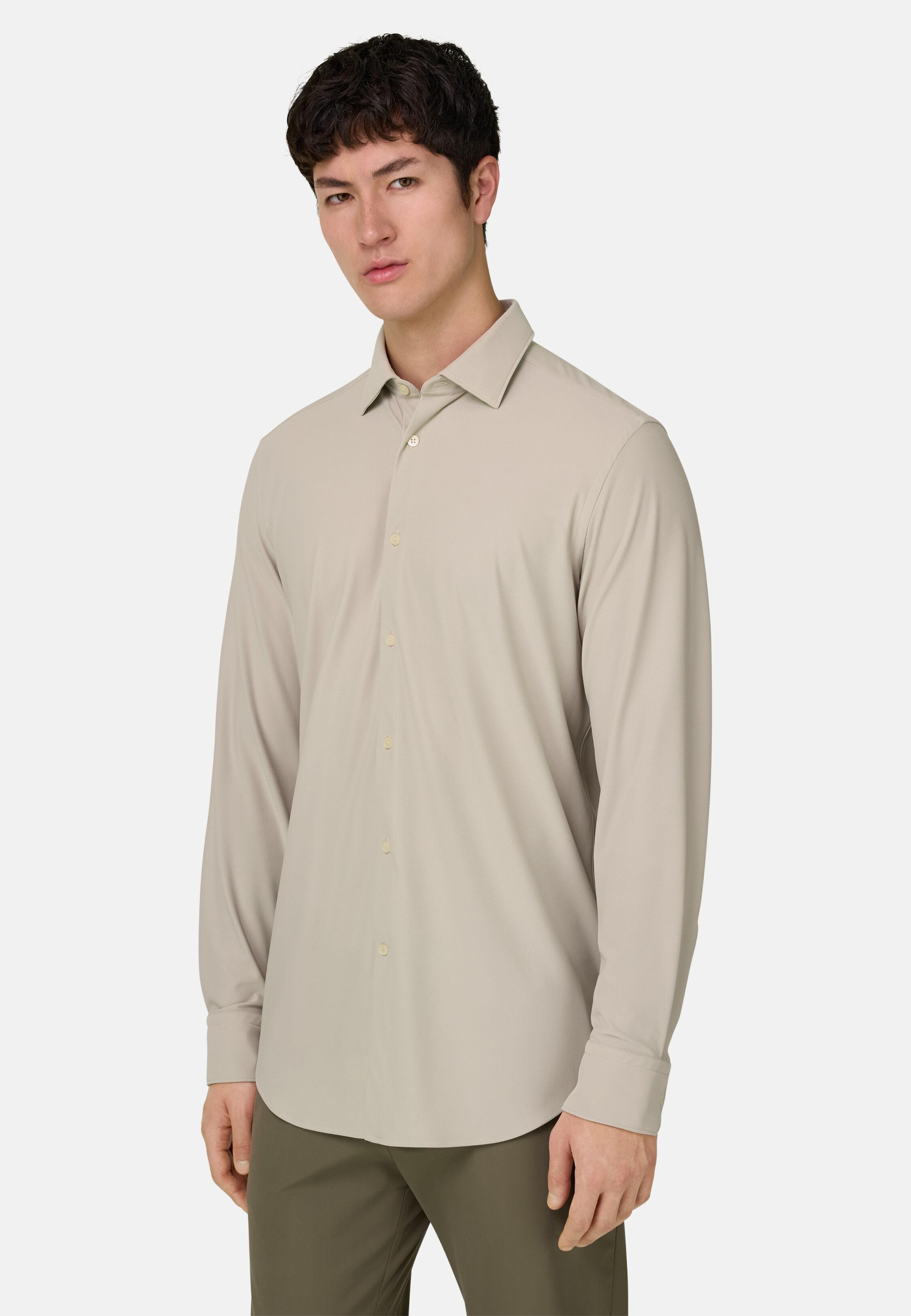 Shirt in Slim Fit Stretch Nylon, Sand, Sand, medium