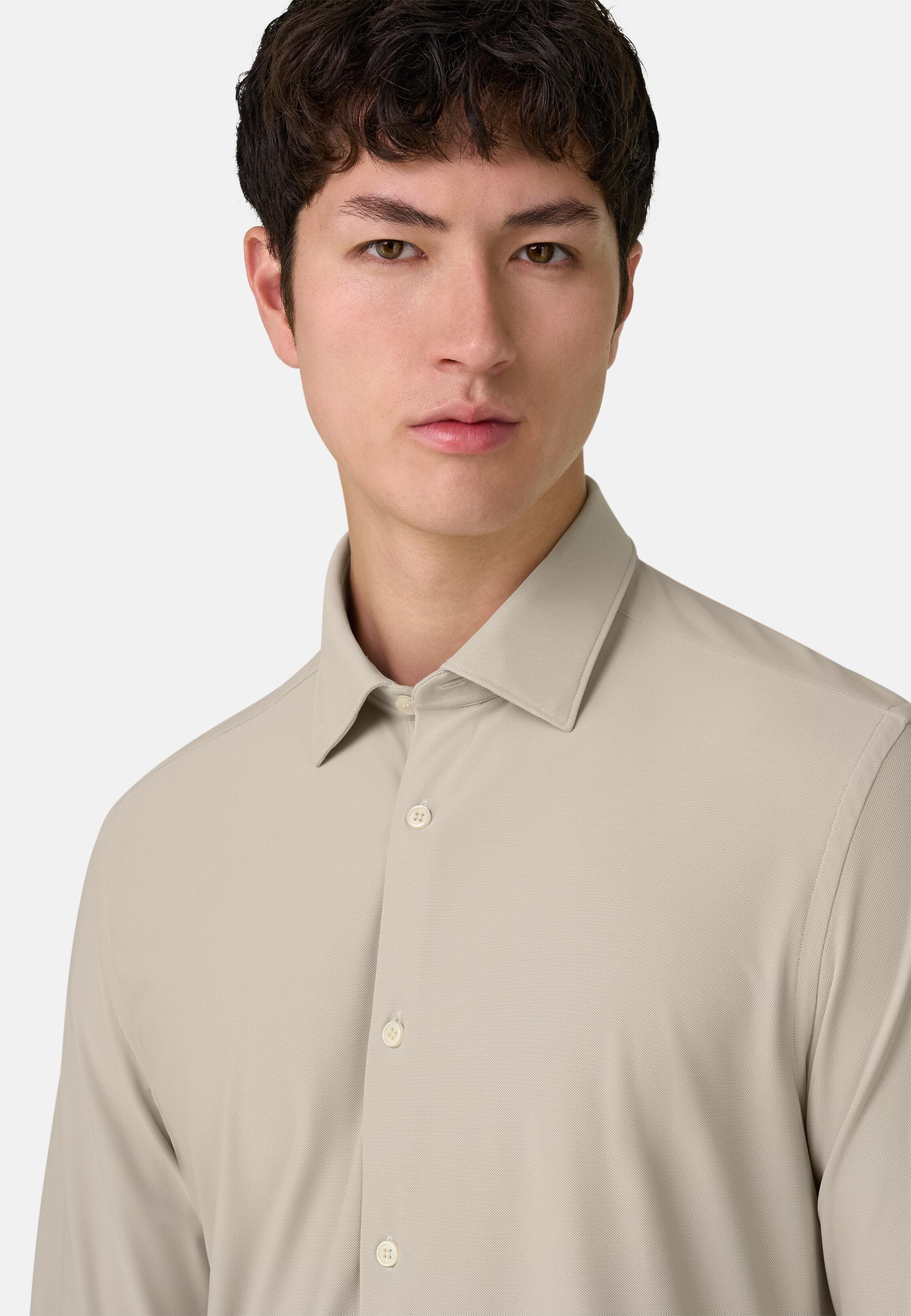 Slim Fit Stretch Nylon Shirt Beige, 3901_SAND, medium