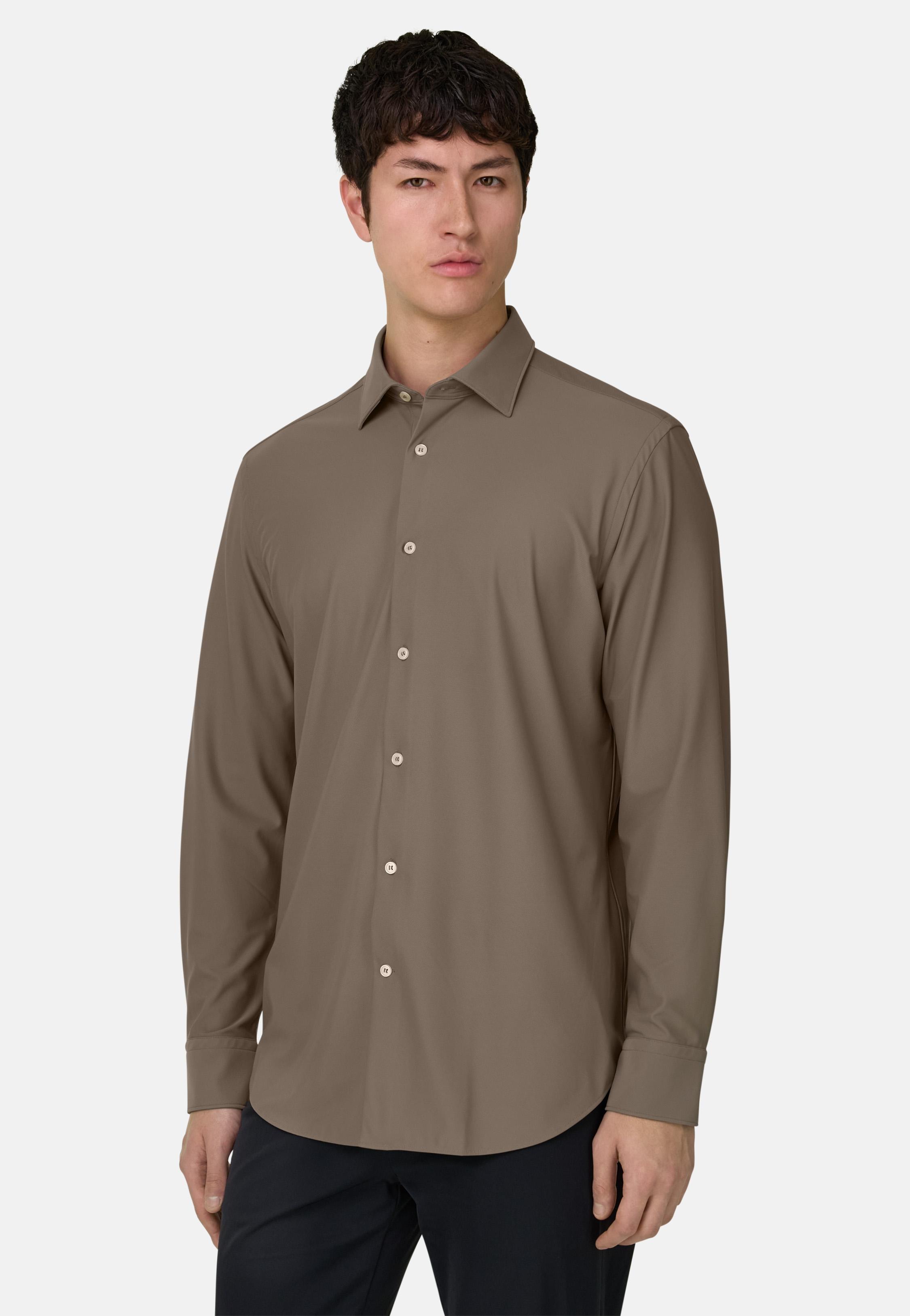 Slim Fit Stretch Nylon Shirt Brown, Mud, large image number 0
