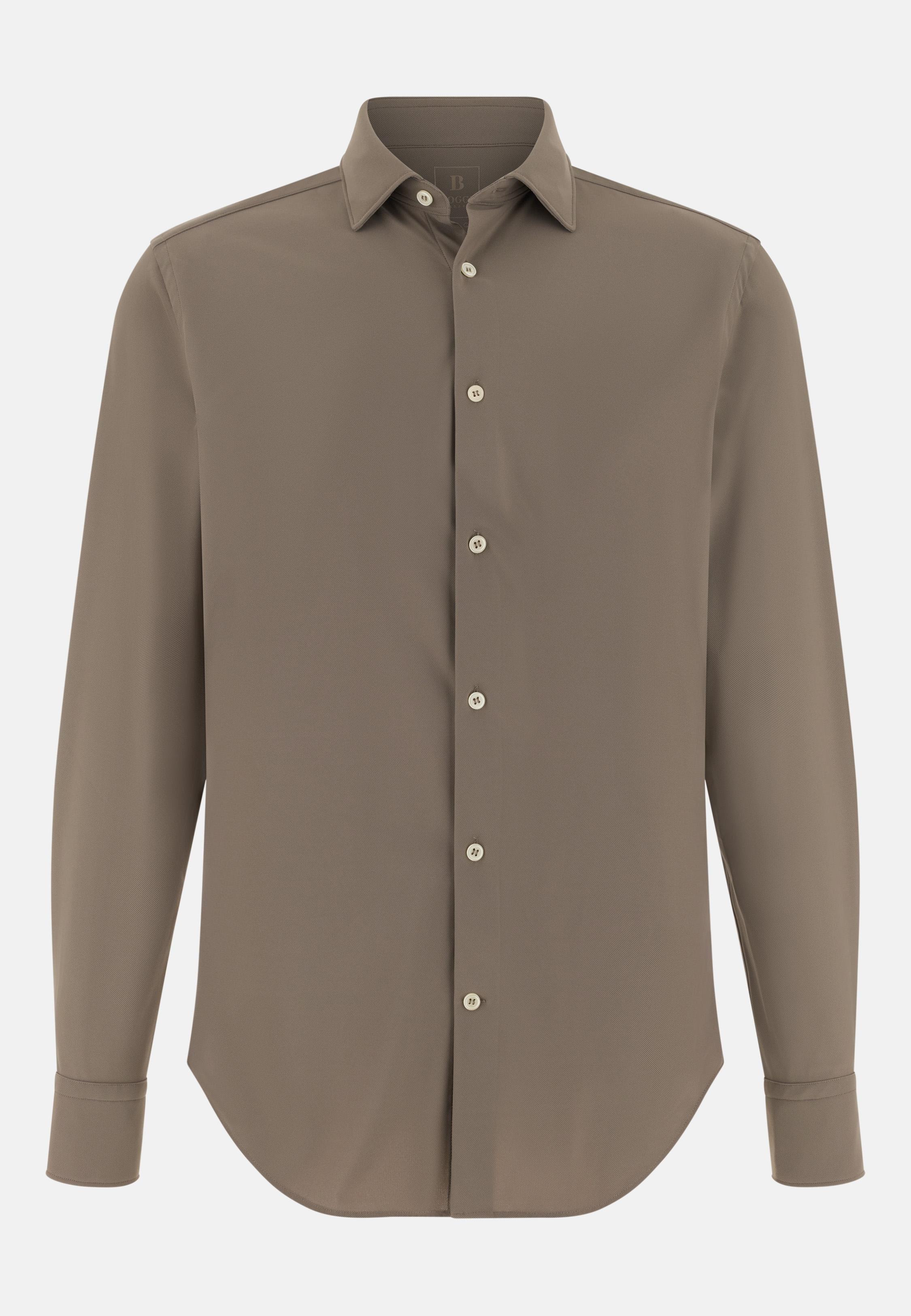 Slim Fit Stretch Nylon Shirt Brown, Mud, large image number 4