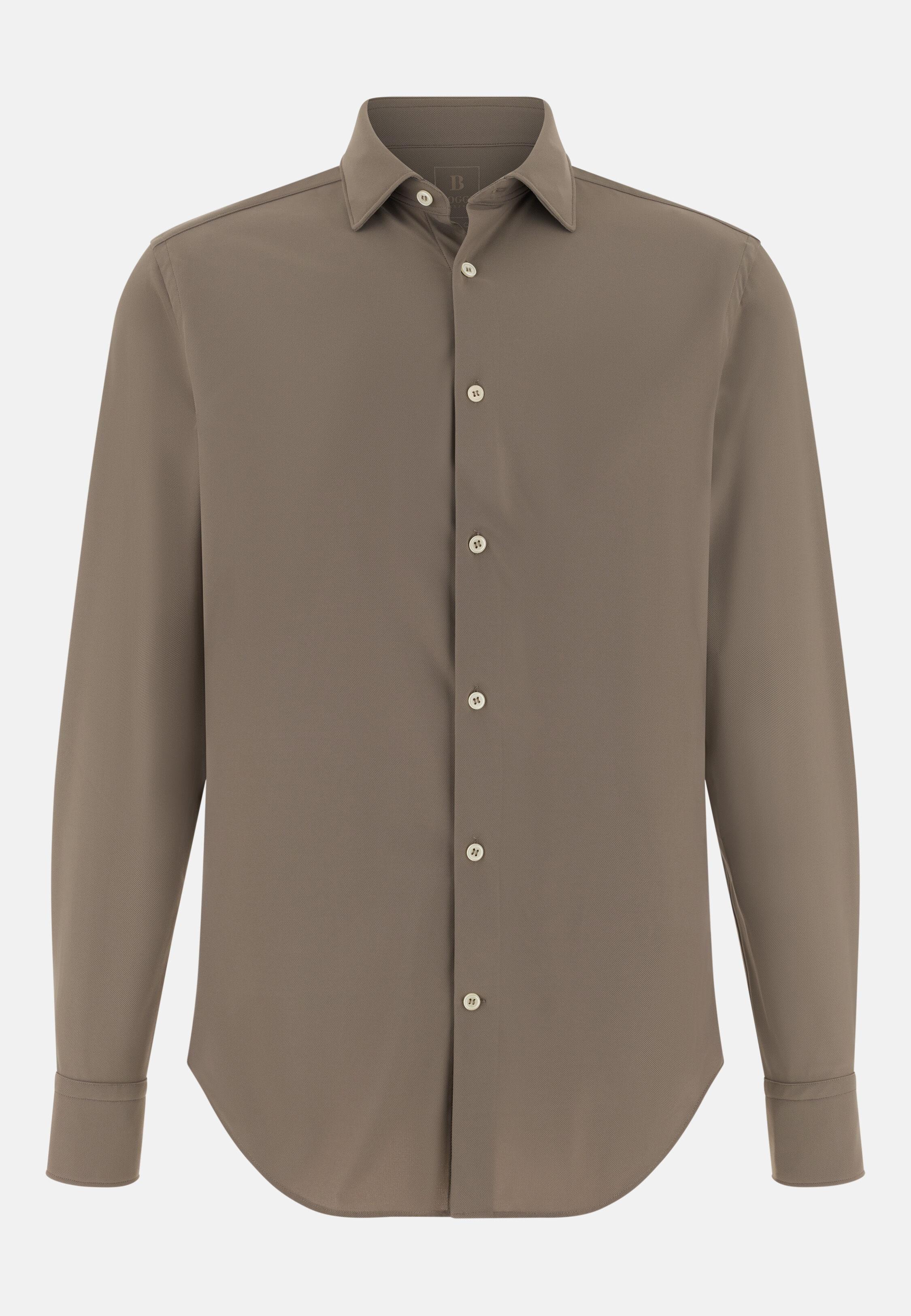 Slim Fit Stretch Nylon Shirt Brown, 3901_MUD, large image number 4