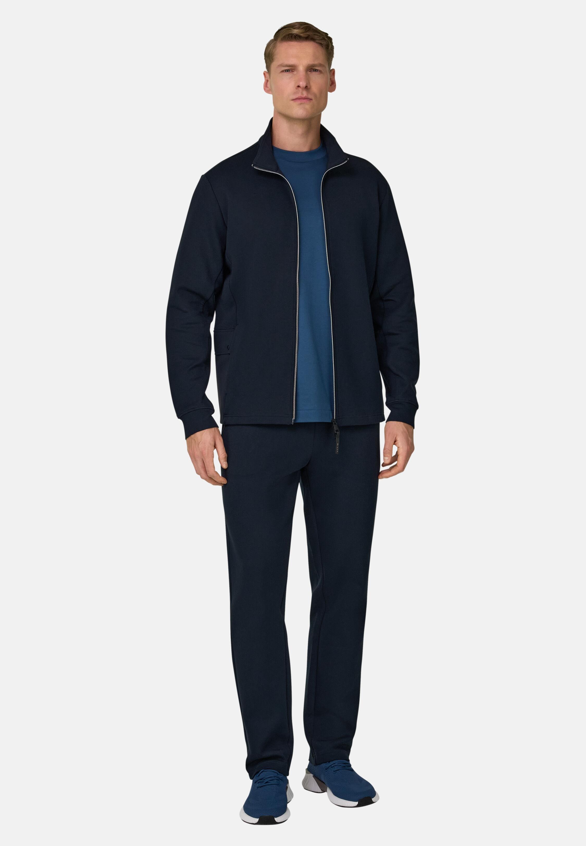 Full-Zip Hoodie in Lightweight Cotton Blend Scuba, Navy Blue, Navy blue, large image number 1