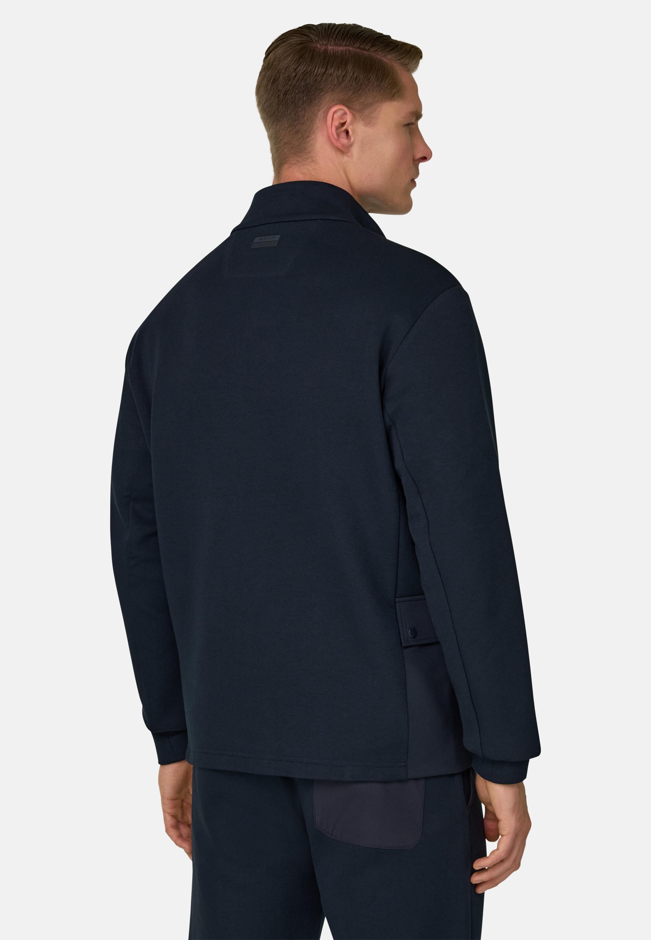 Full-Zip Hoodie in Lightweight Cotton Blend Scuba, Navy Blue, Navy blue, large image number 2