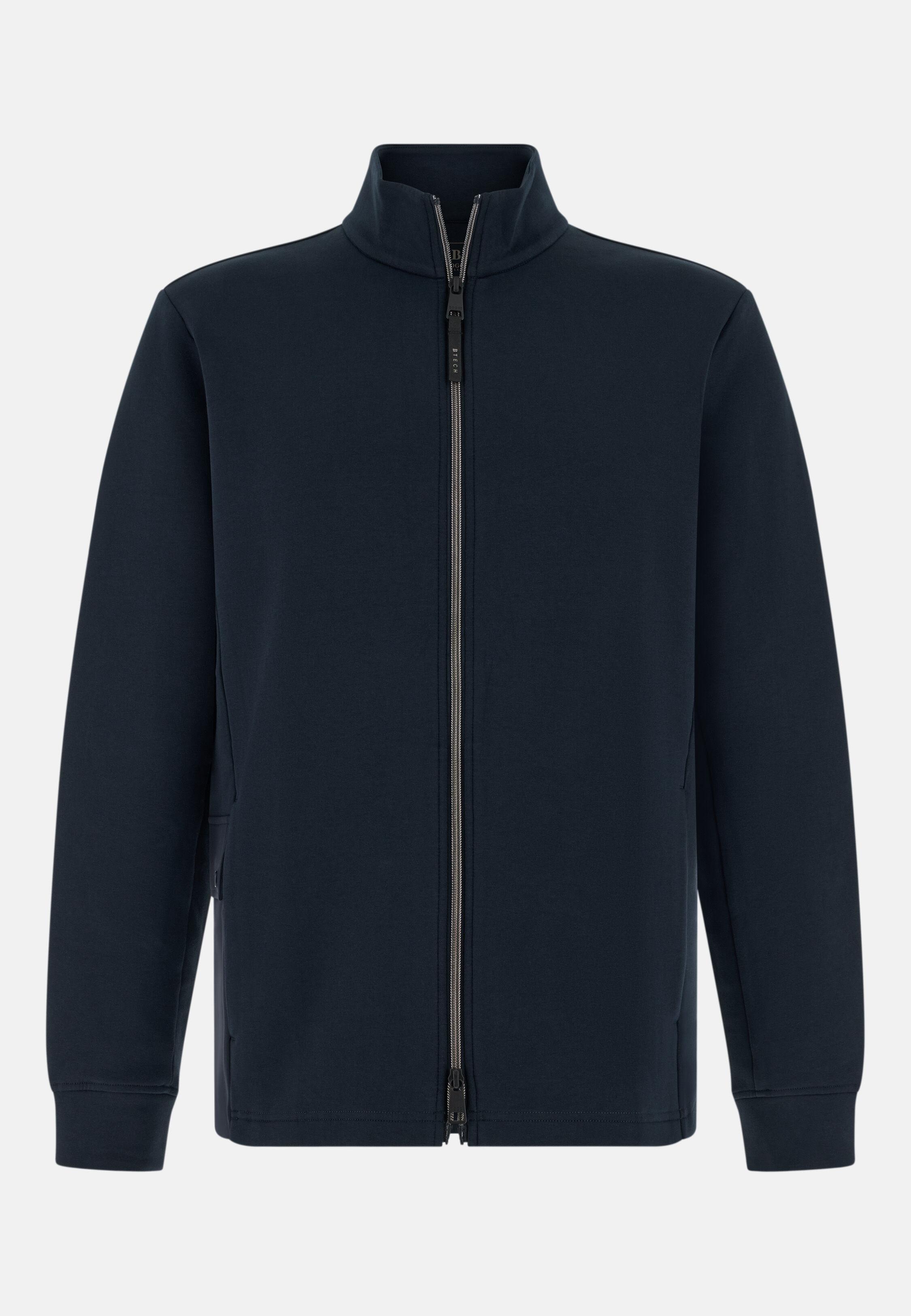Full-Zip Hoodie in Lightweight Cotton Blend Scuba, Navy Blue, Navy blue, large image number 4