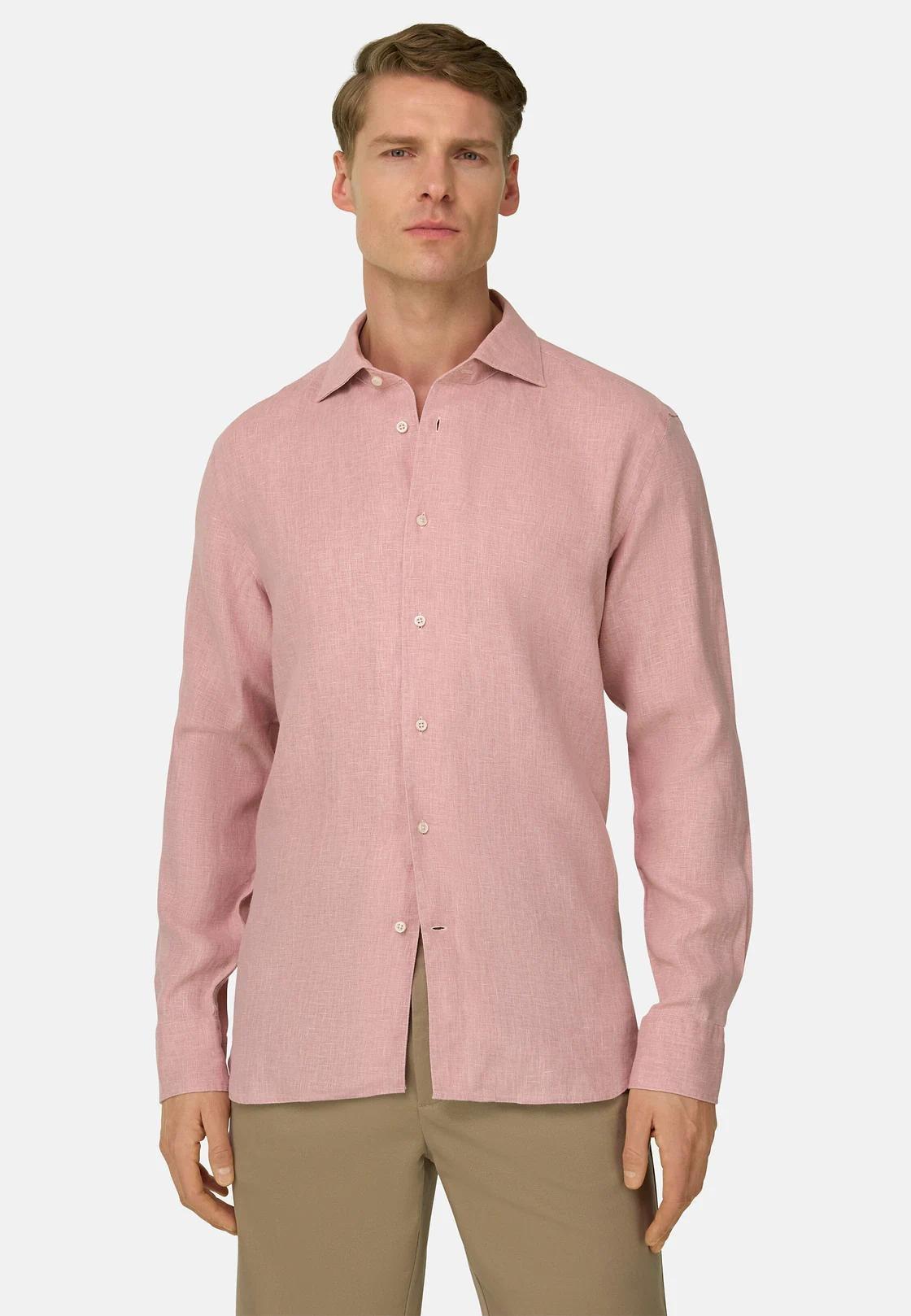 قميص كتان بقصة عادية وردي, 3901_PINK, large image number 0