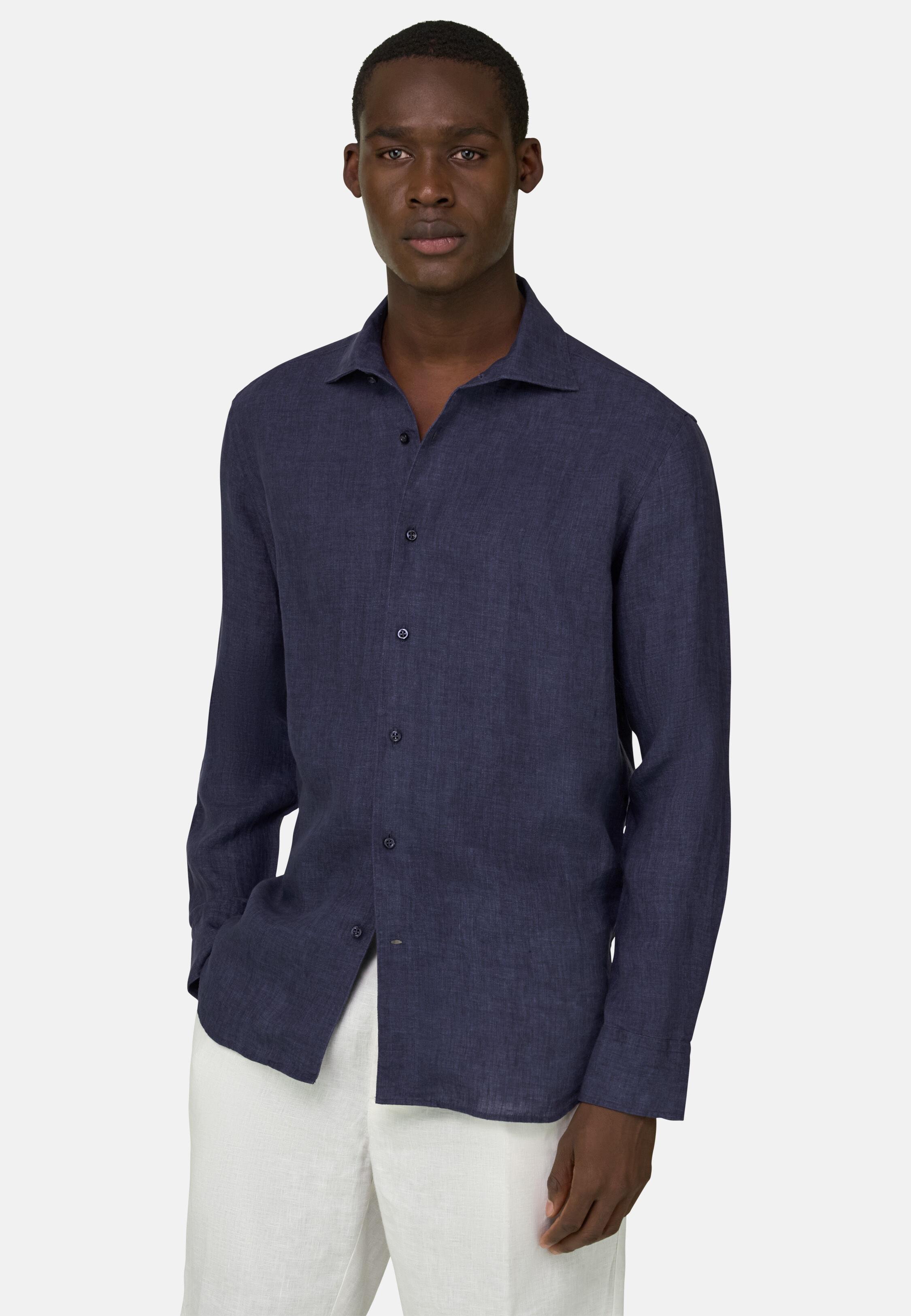 Regular Fit Linen Shirt Navy blue, Navy blue, large image number 1