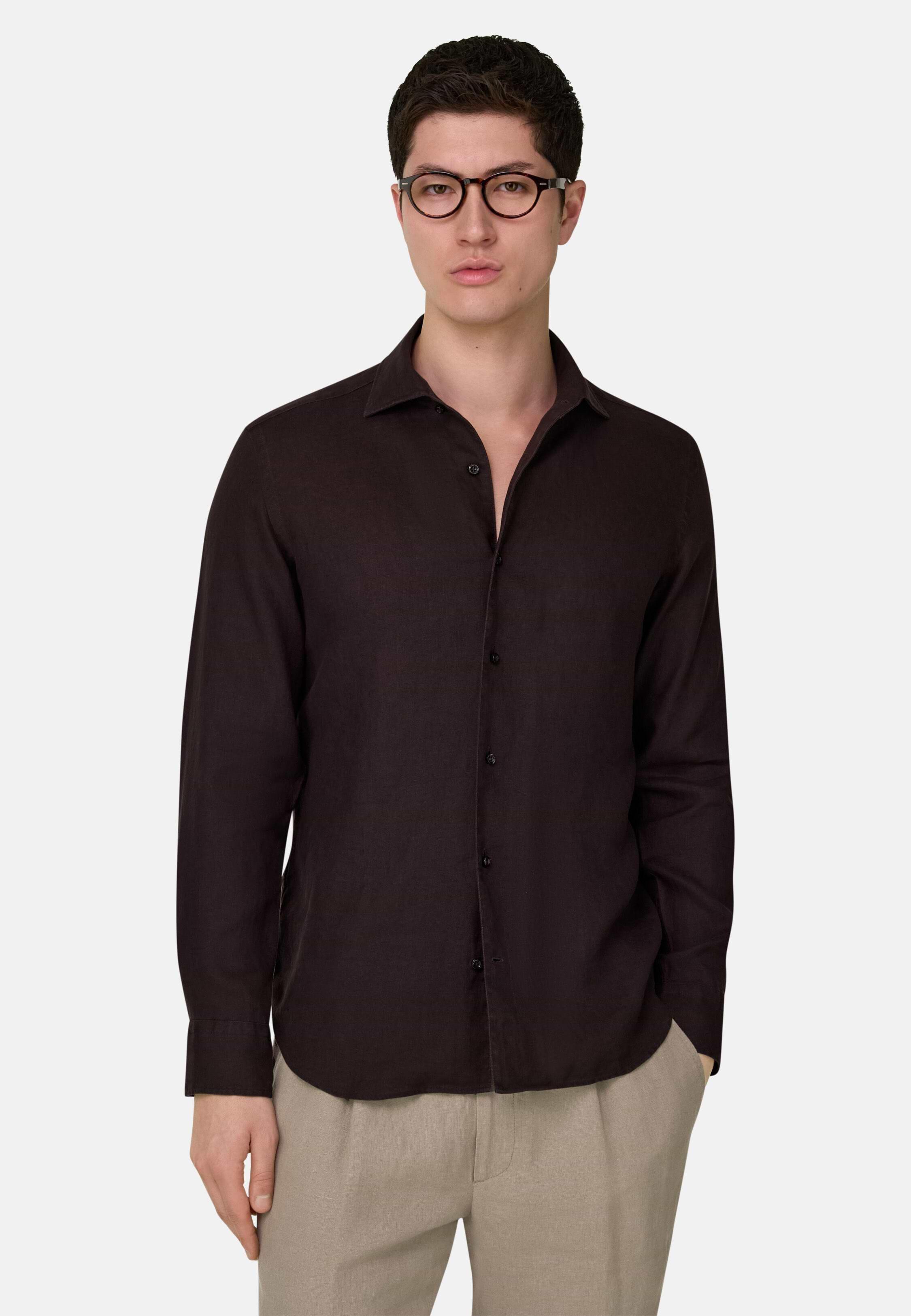 Regular Fit Linen Shirt Brown, 3901_DKBR, large image number 0