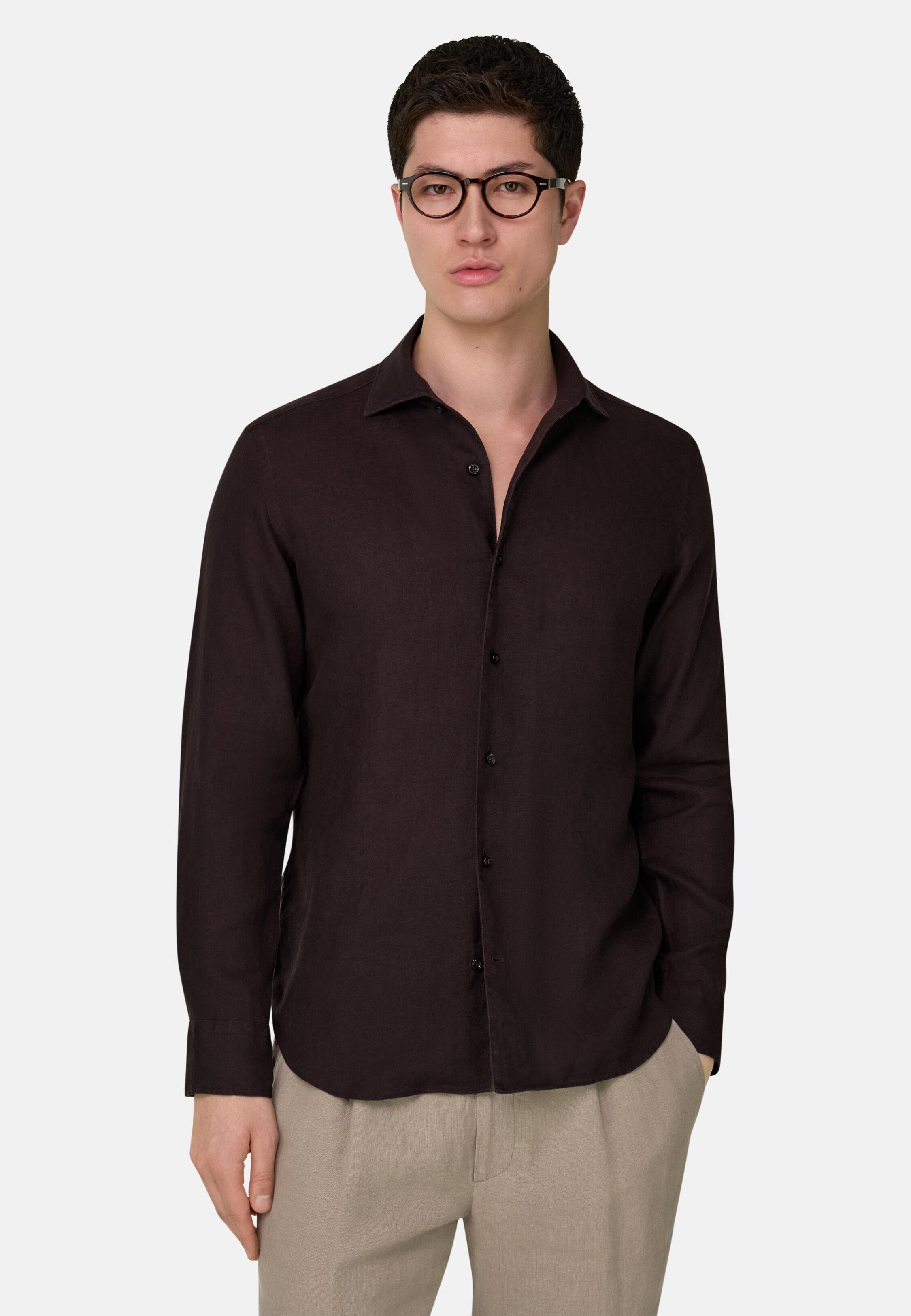 Regular Fit Linen Shirt Brown, 3901_DKBR, medium