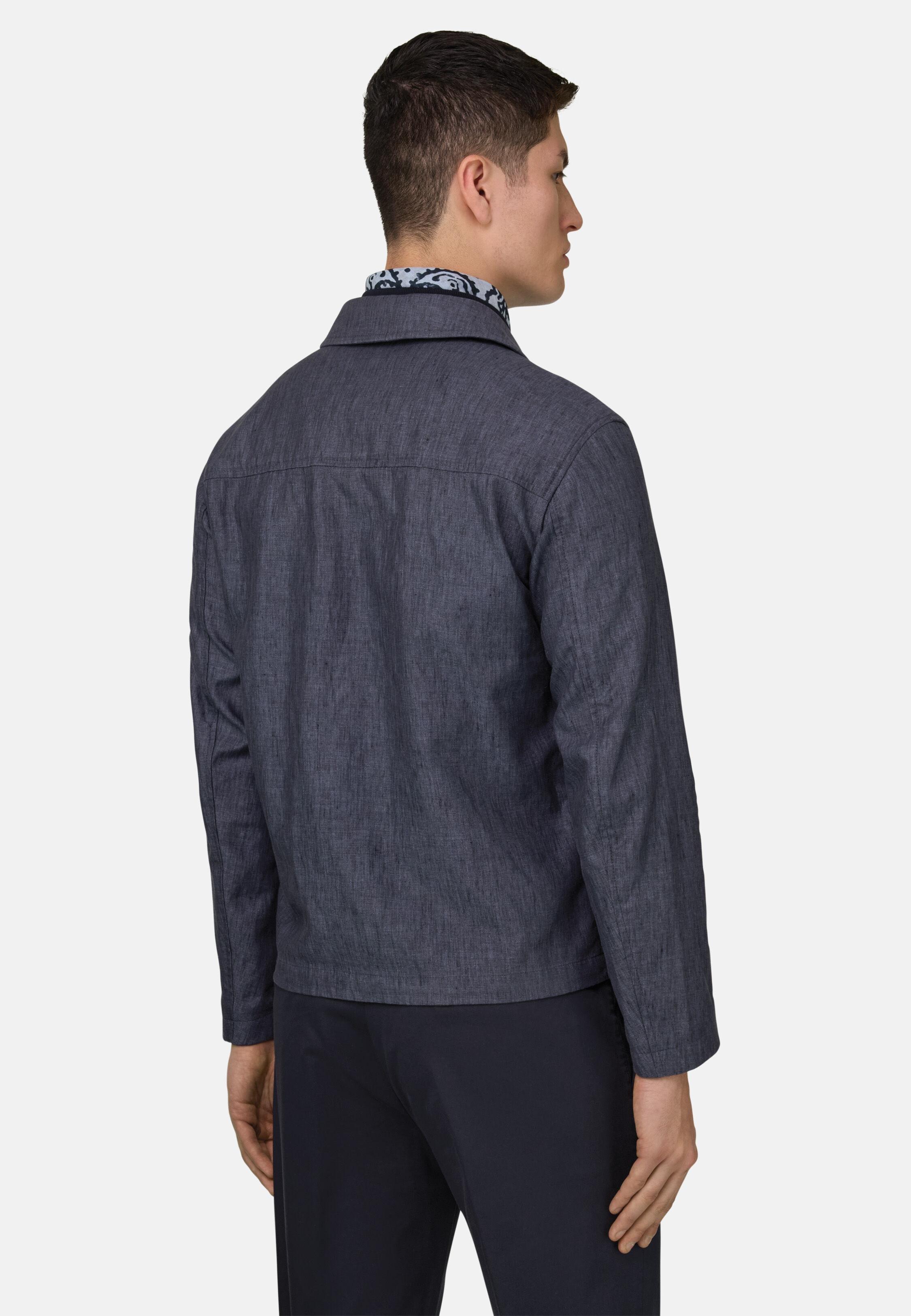 Two-Layer Technical Linen Bomber Jacket Navy, 3901_INDI, medium