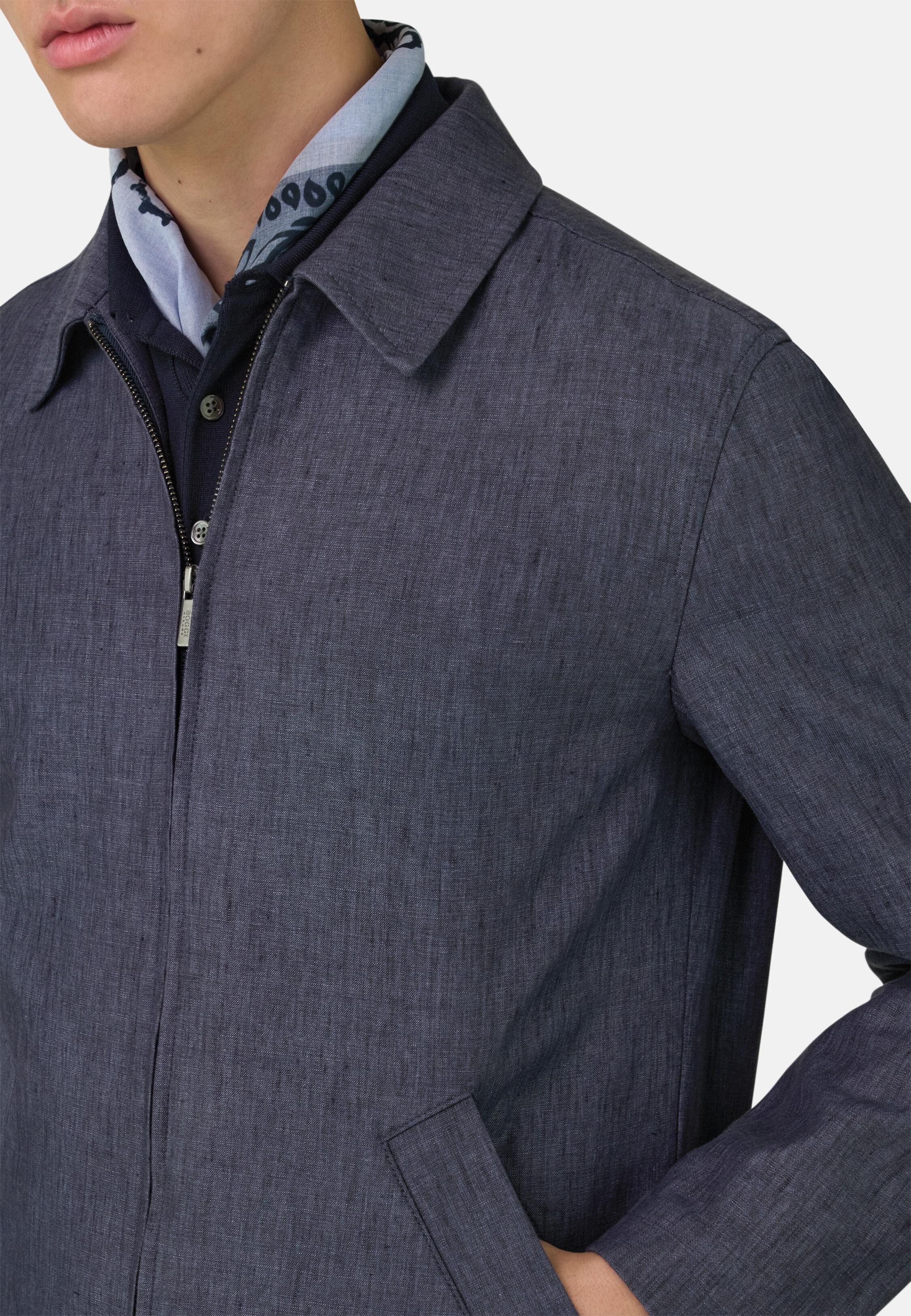 Bomber Jacket in Technical Linen, Indigo, Indigo, large image number 3