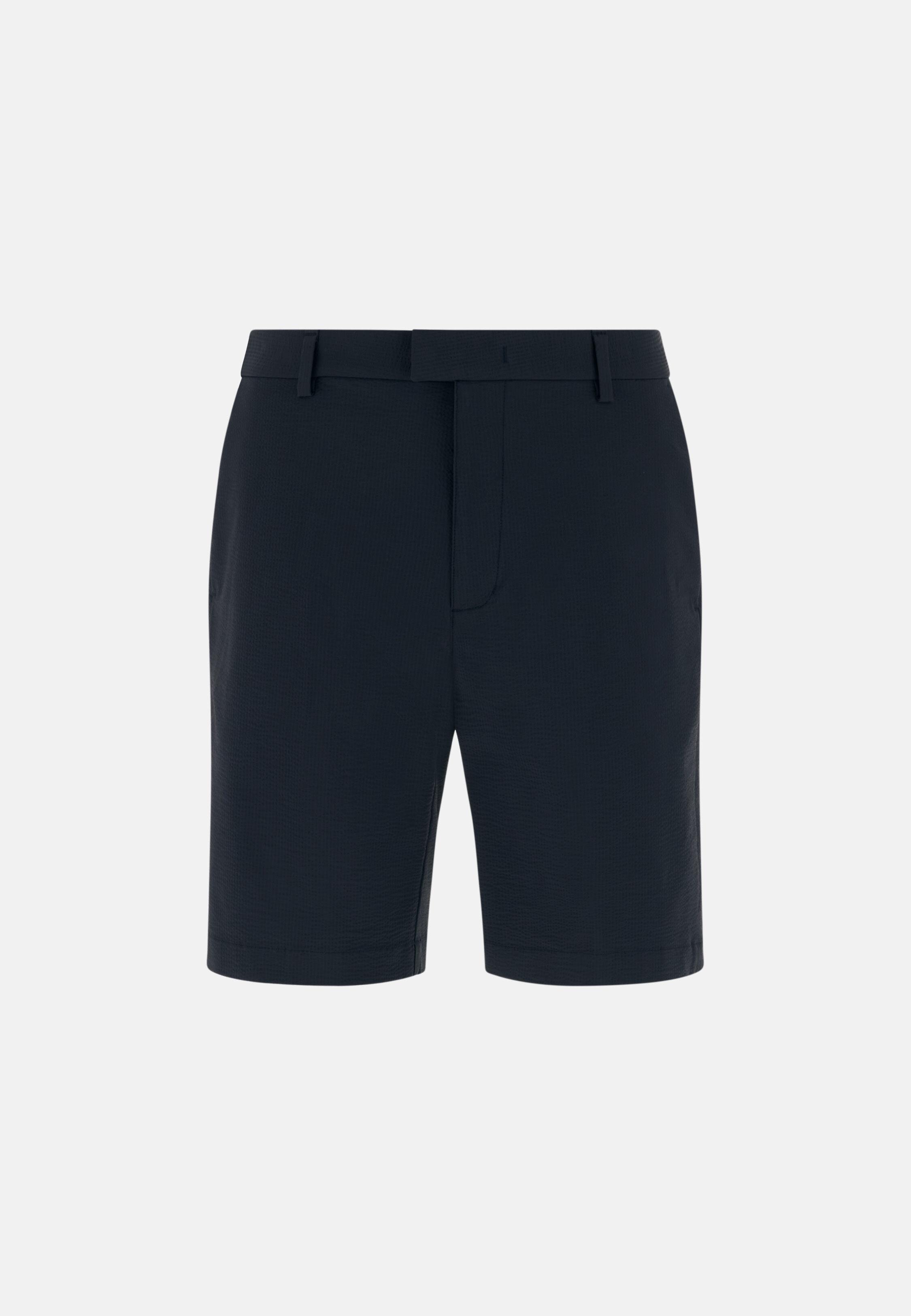 Bermuda Shorts in Stretch Nylon Seersucker B-Tech, Navy Blue, Navy blue, large image number 1