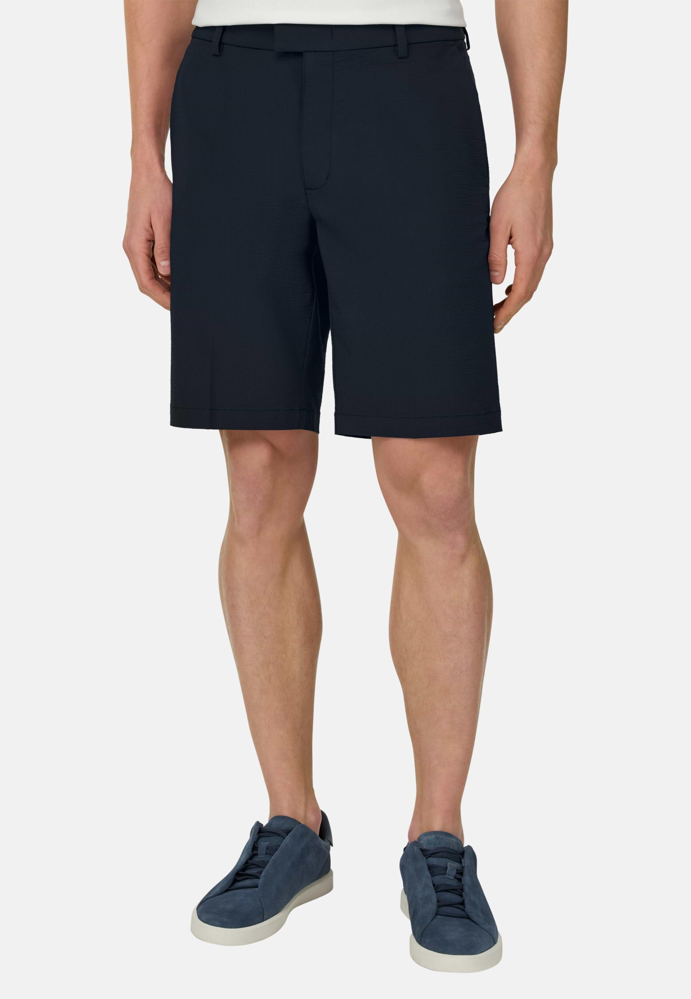 شورت برمودا من B Tech من نايلون مطاطي سييرساكر كحلي, 3901_NAVY, medium