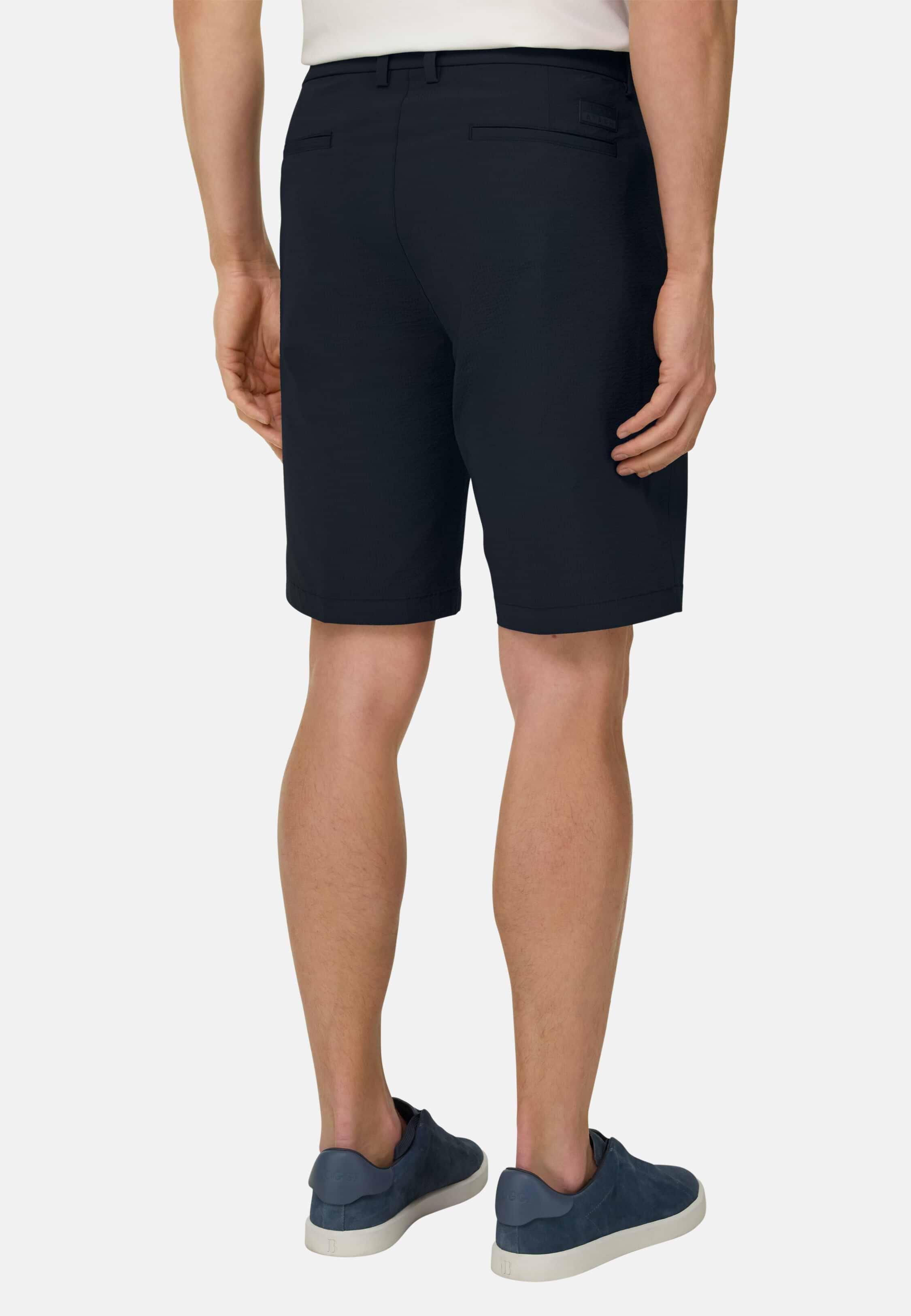 Bermuda Shorts in Stretch Nylon Seersucker B-Tech, Navy Blue, Navy blue, large image number 3
