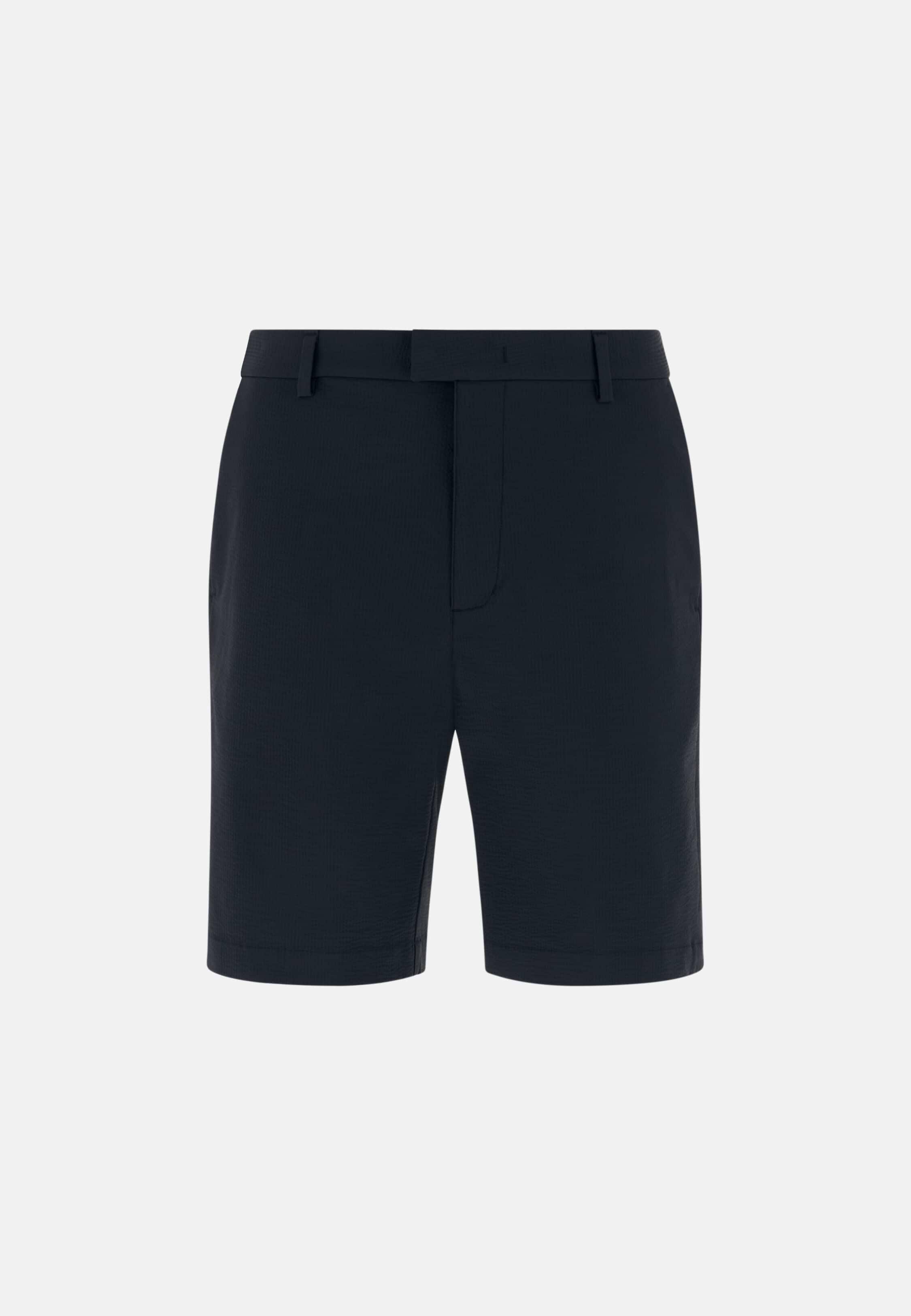 Bermuda Shorts in Stretch Nylon Seersucker B-Tech, Navy Blue, Navy blue, large image number 6