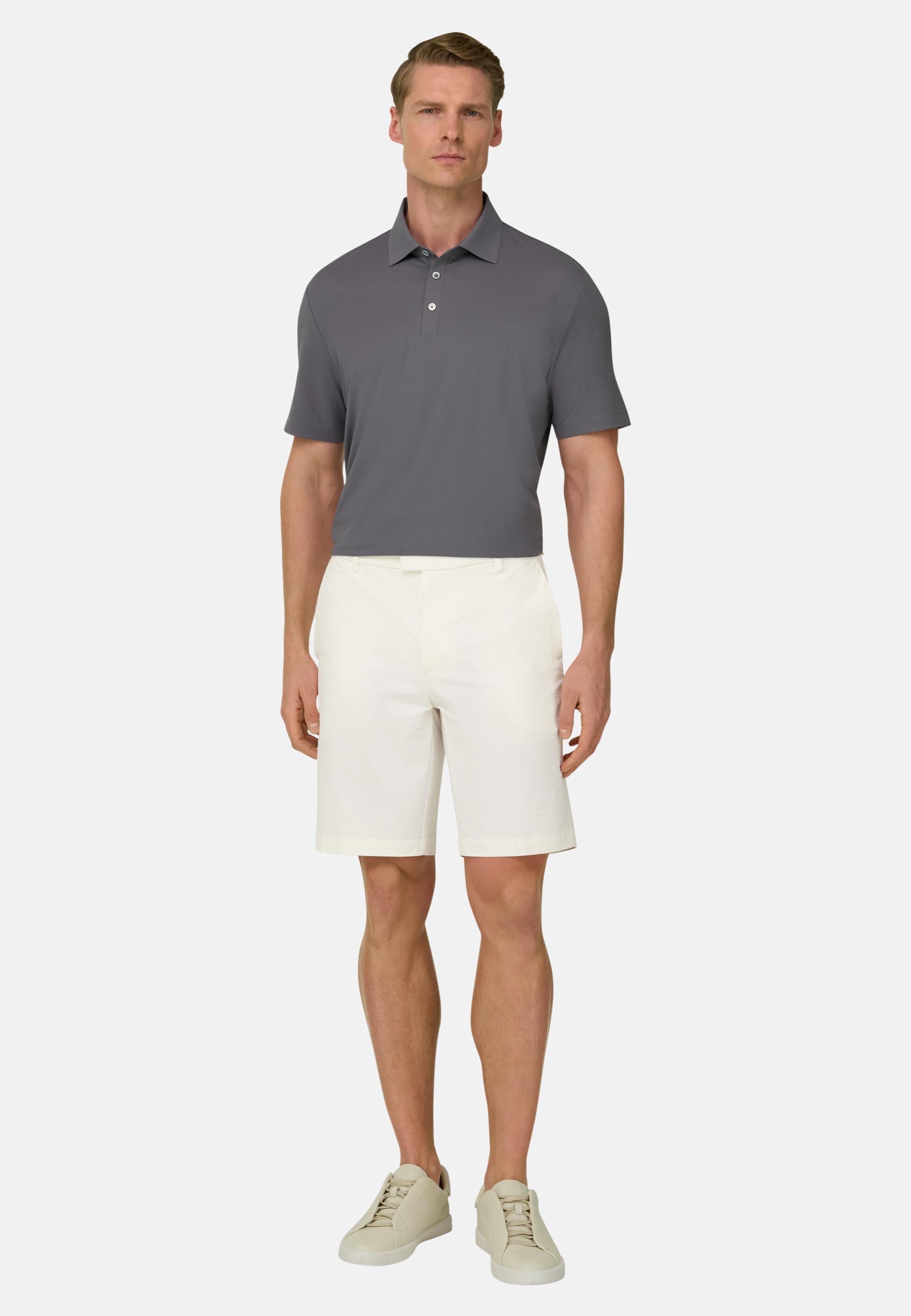 B Tech Bermuda Shorts In Stretch Nylon Seersucker White, 3901_WHIT, medium