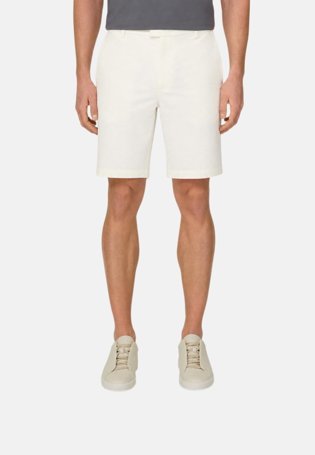 B Tech Bermuda Shorts in Stretch Nylon Seersucker Dark Grey, White, large image number 0