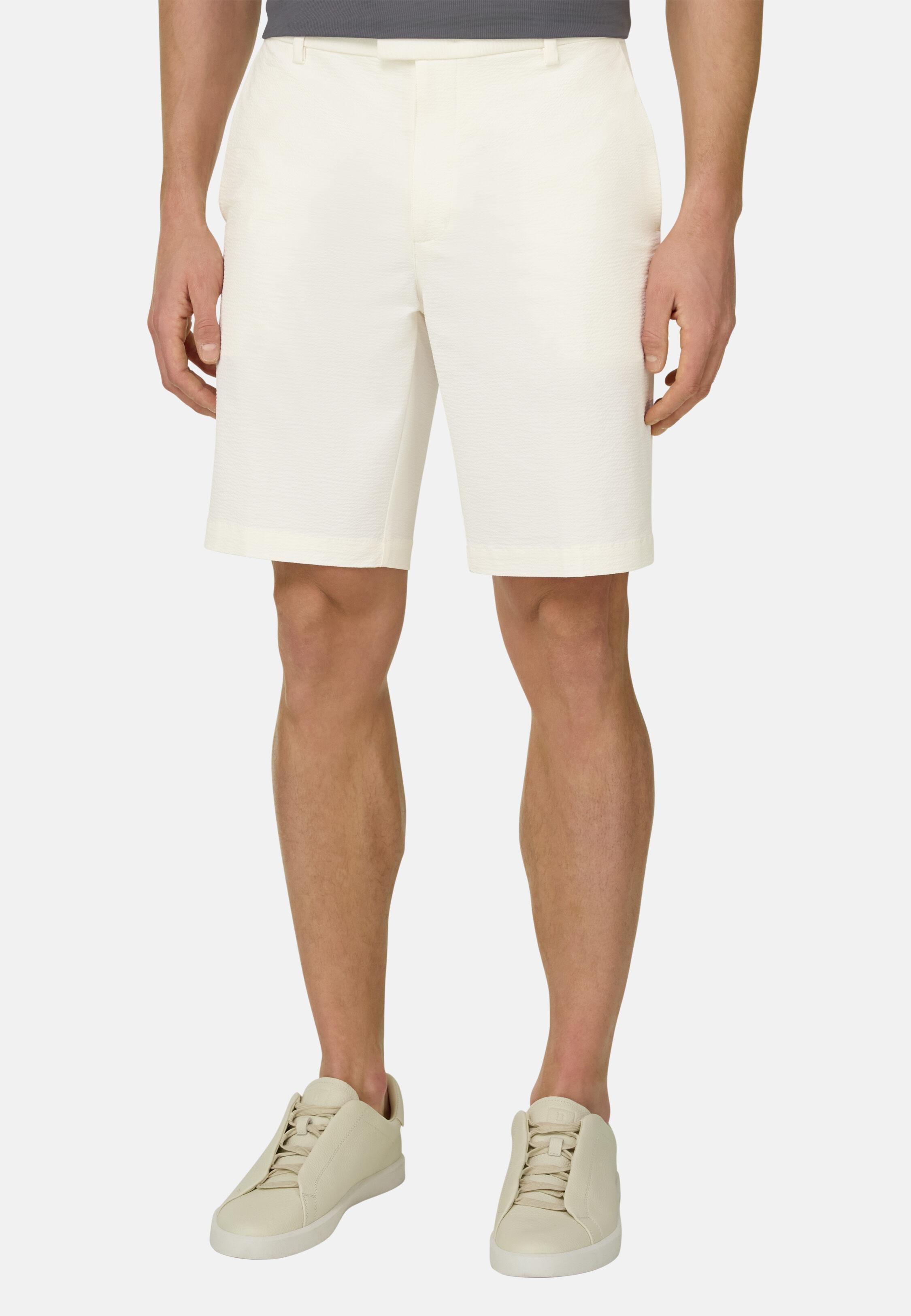B Tech Bermuda Shorts In Stretch Nylon Seersucker White, 3901_WHIT, medium