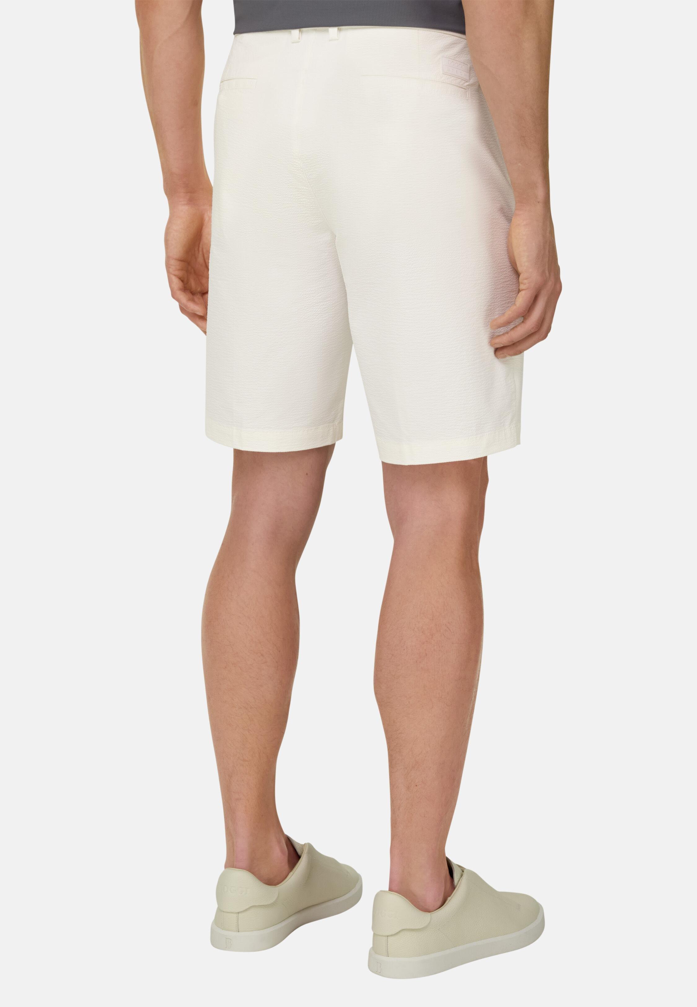 B Tech Bermuda Shorts in Stretch Nylon Seersucker Dark Grey, White, large image number 4