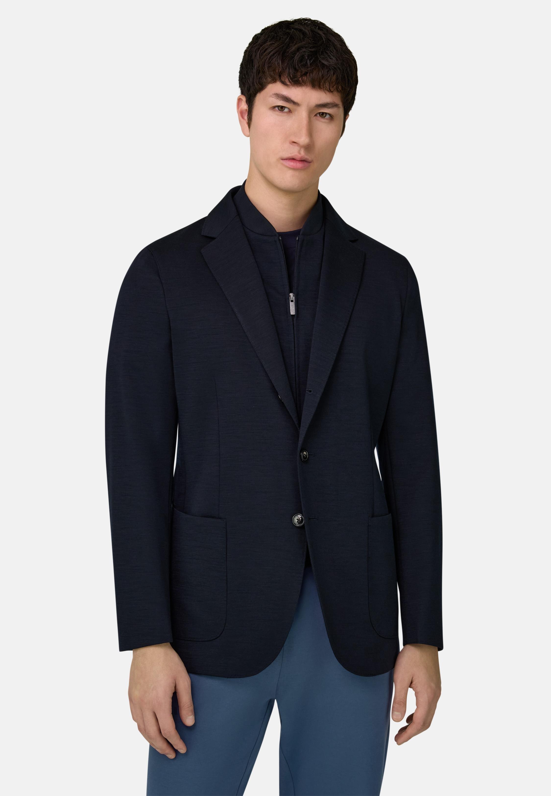 Linen Blend Sweatshirt Jacket Blue, Navy blue, large image number 0