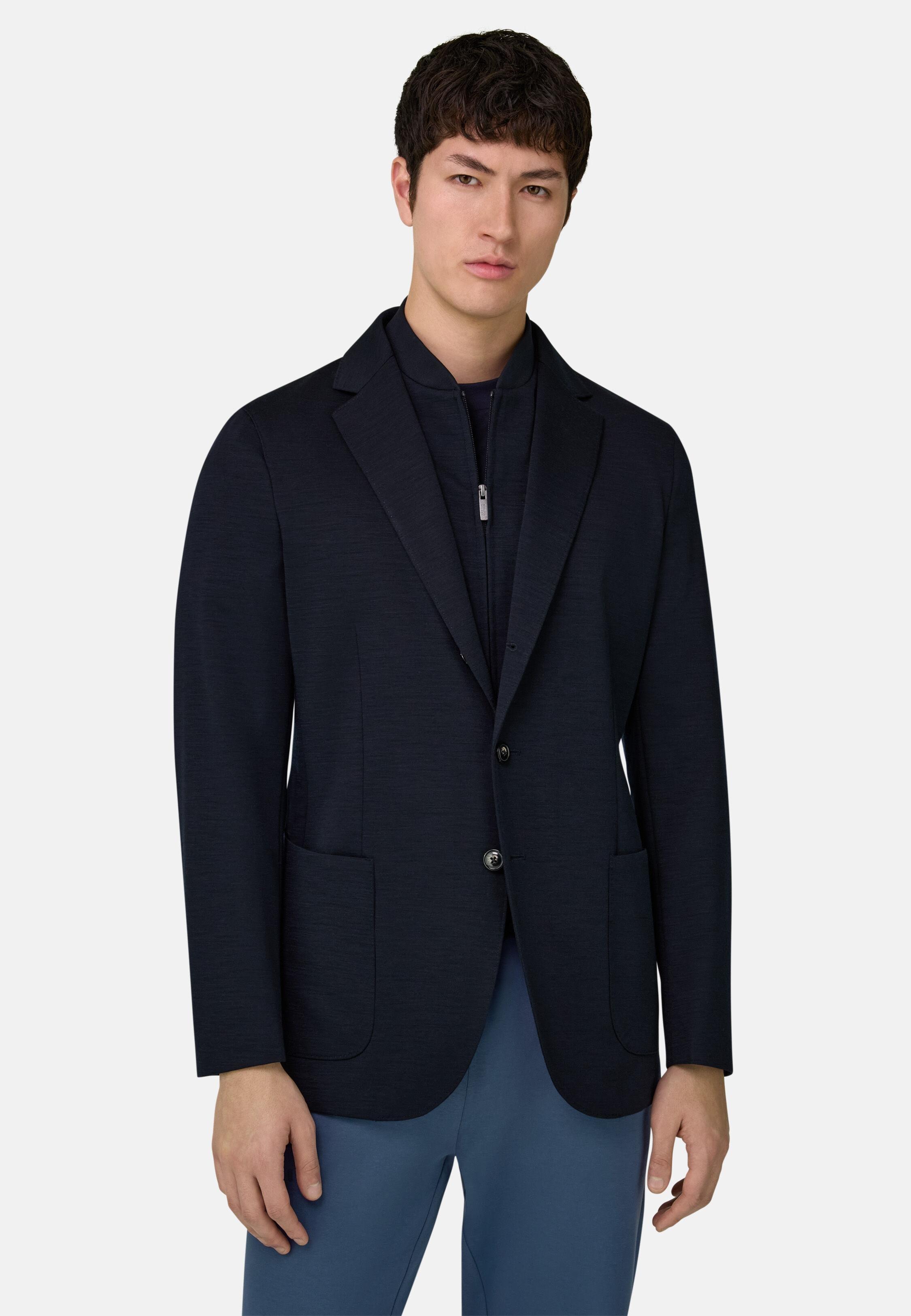 Wool Blend Sweatshirt Jacket Navy blue, Navy blue, medium