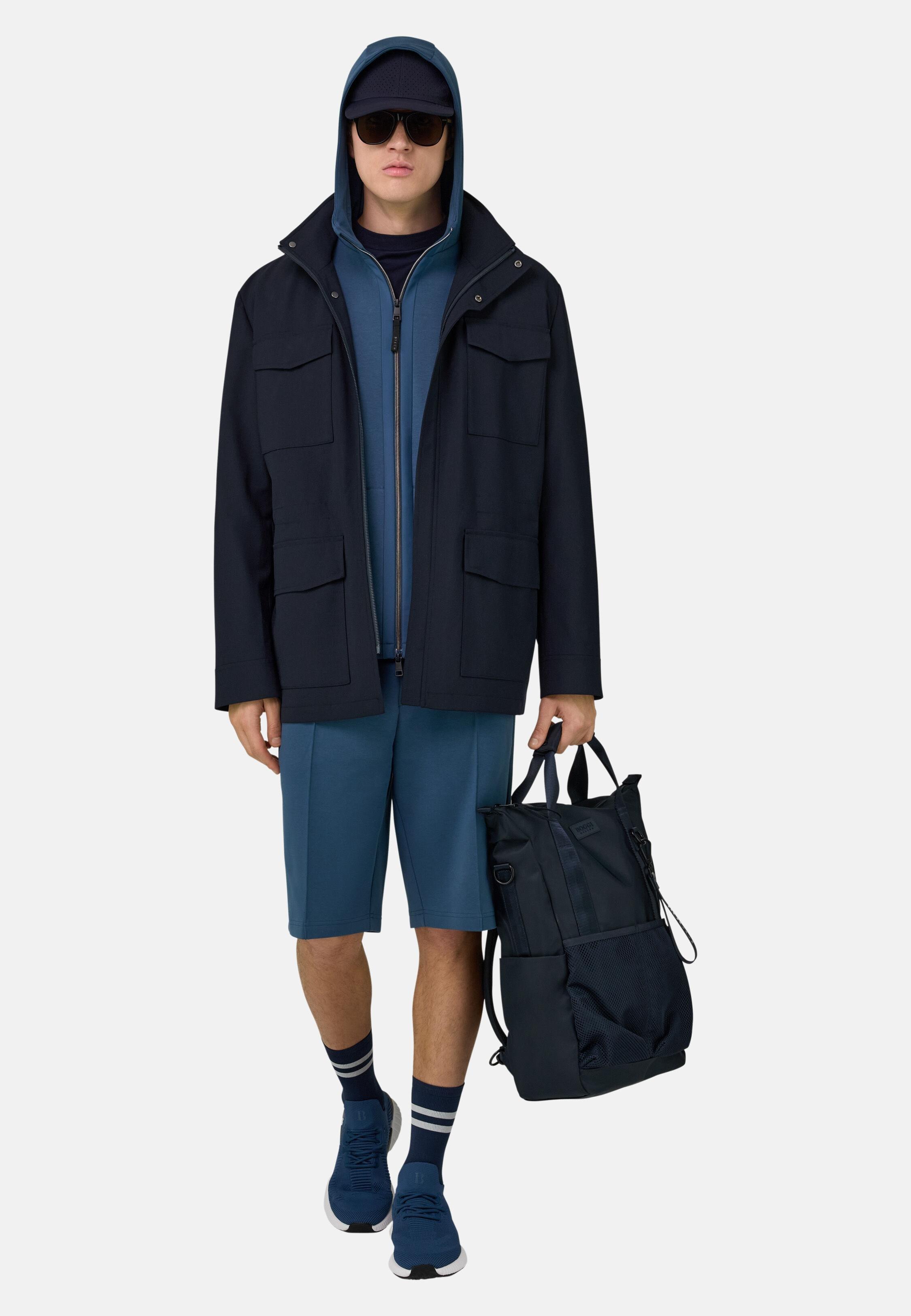 Field Jacket in Technical Wool, Navy Blue, Navy blue, medium