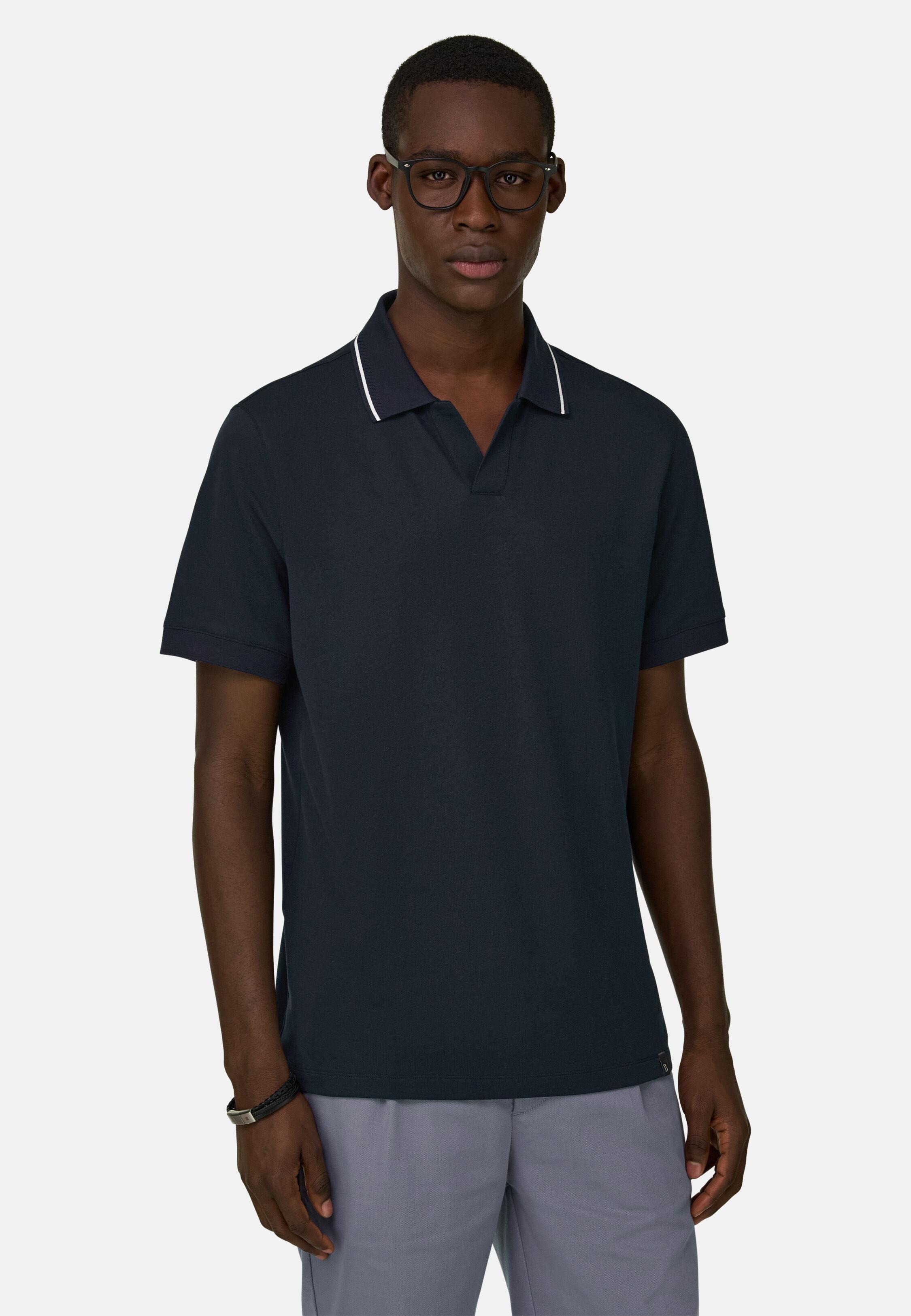 High-Performance Piqu&eacute; Polo Shirt with S-Caf&egrave;&reg; Yarn Navy blue, Navy blue, large image number 0