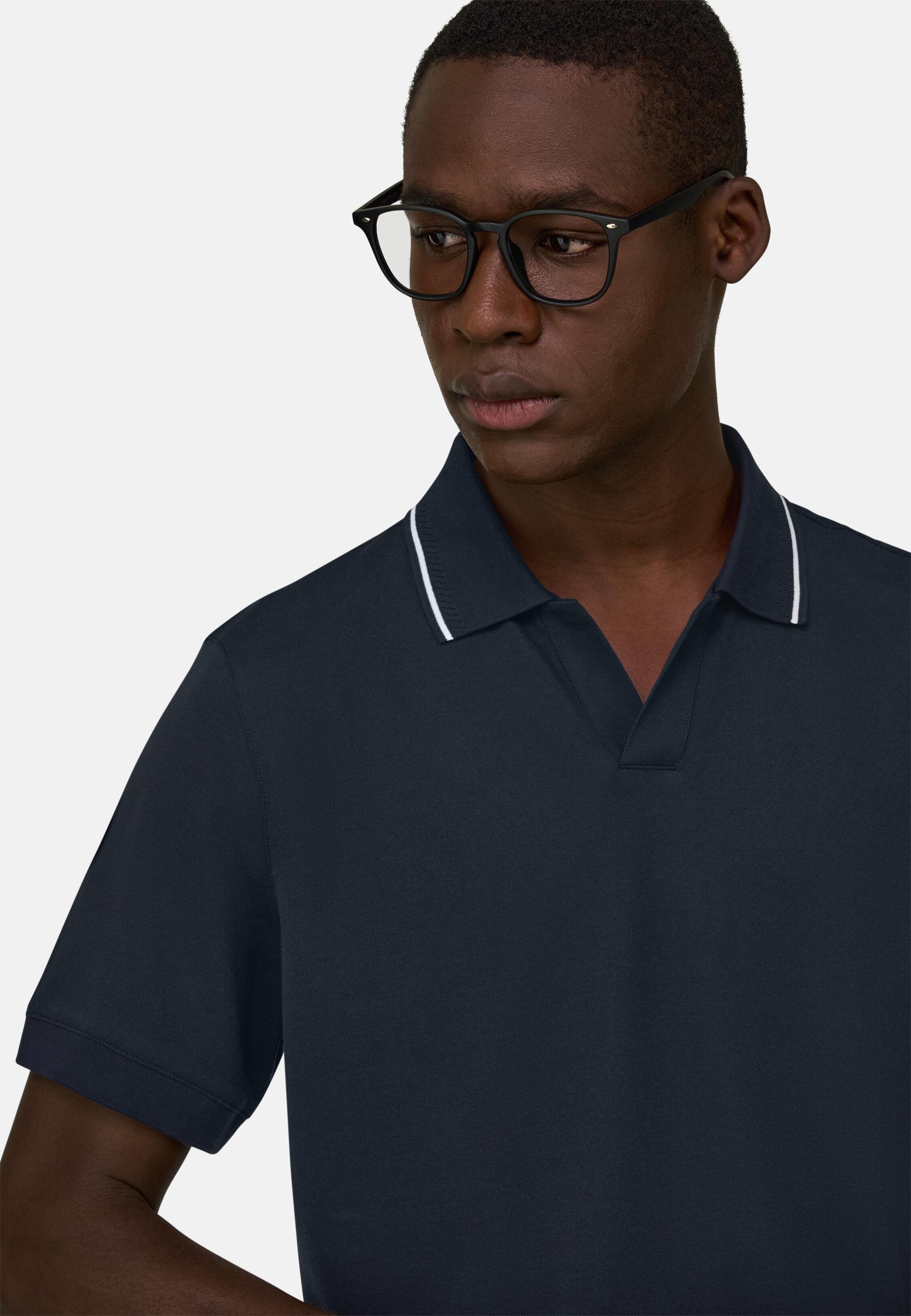 High-Performance Piqu&eacute; Polo Shirt with S-Caf&egrave;&reg; Yarn Navy blue, Navy blue, large image number 2