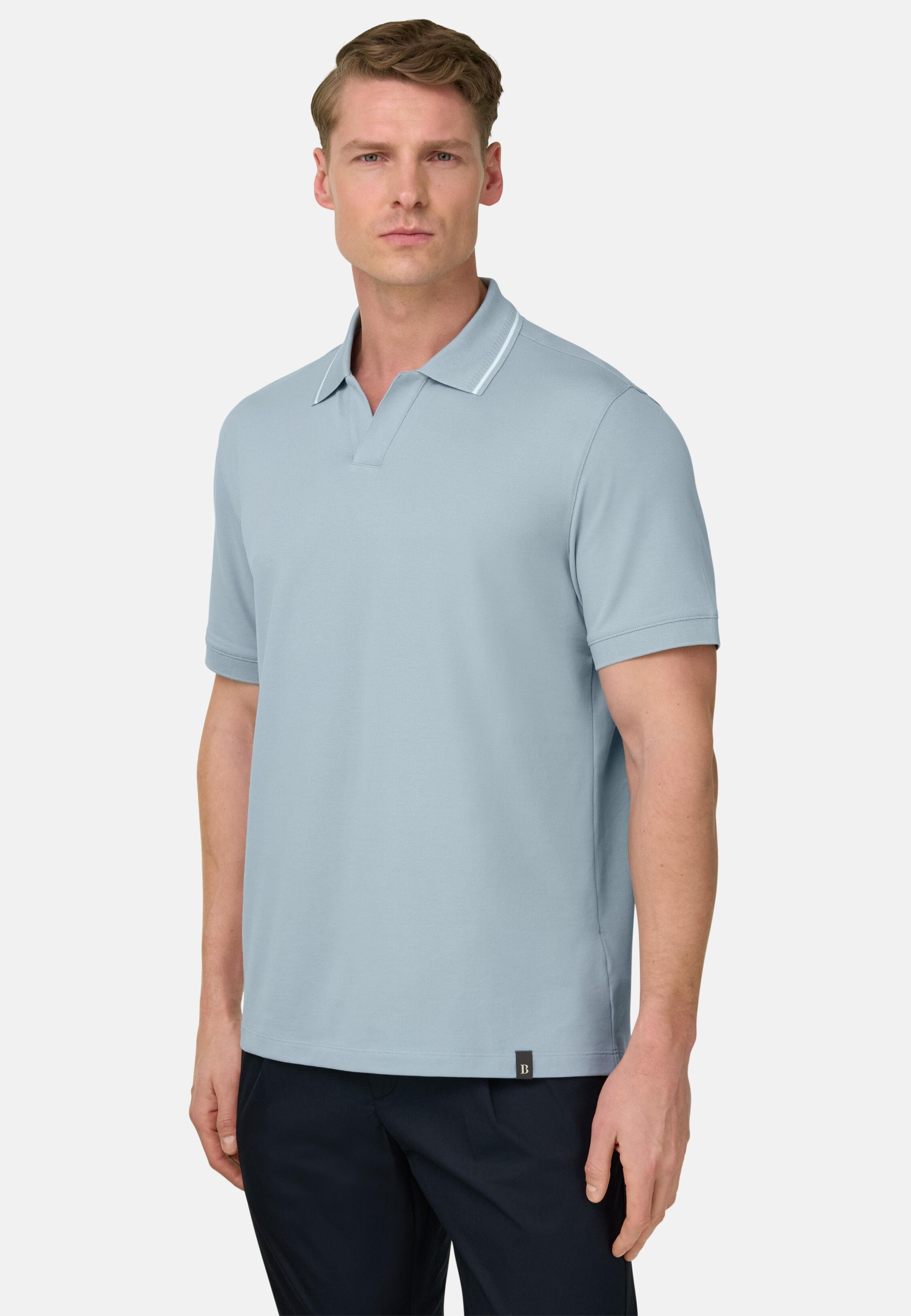 High-Performance Piqu&eacute; Polo Shirt with S-Caf&egrave;&reg; Yarn Light Blue, Light Blue, large image number 0