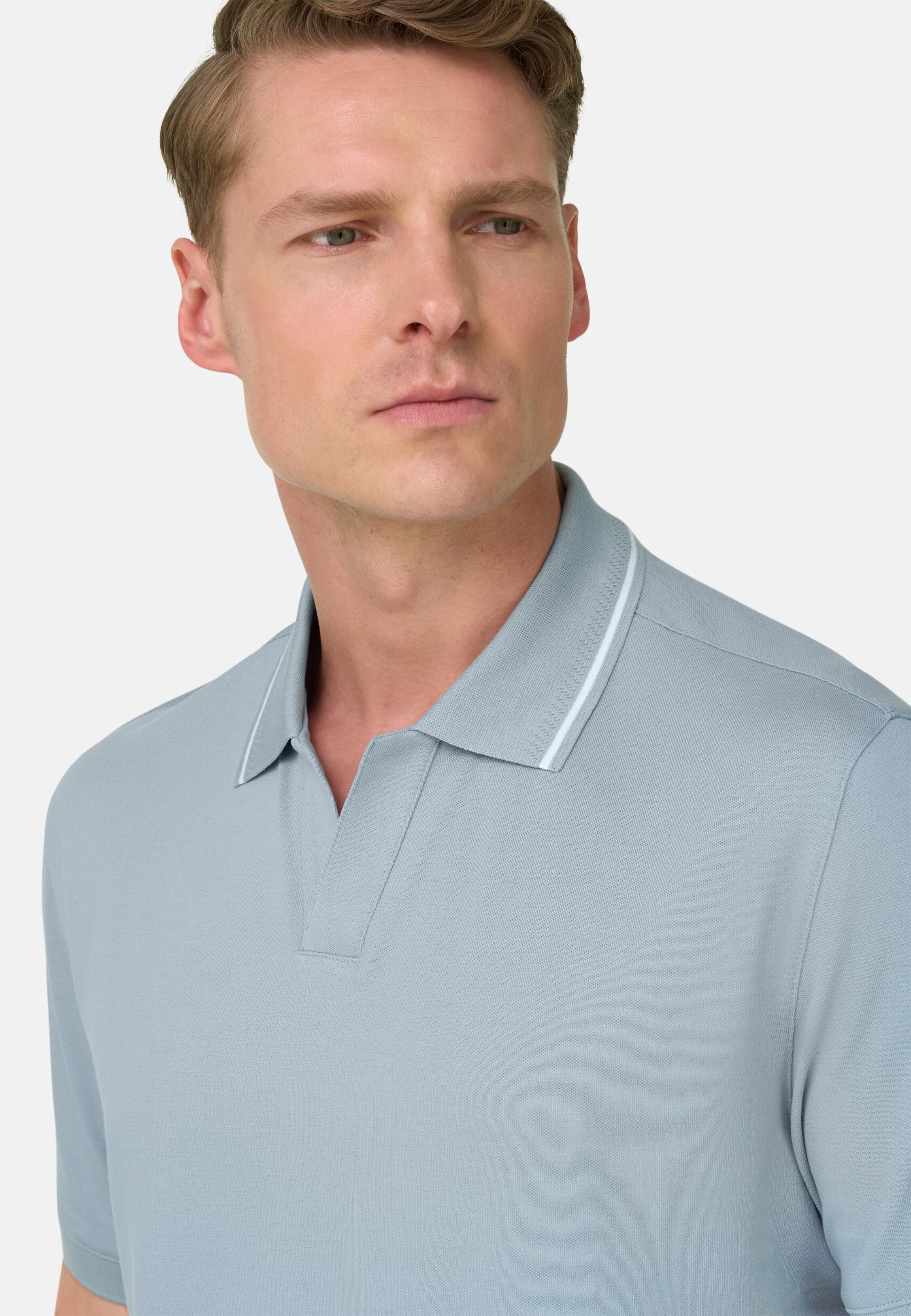 High-Performance Piqu&eacute; Polo Shirt with S-Caf&egrave;&reg; Yarn Light Blue, Light Blue, large image number 2