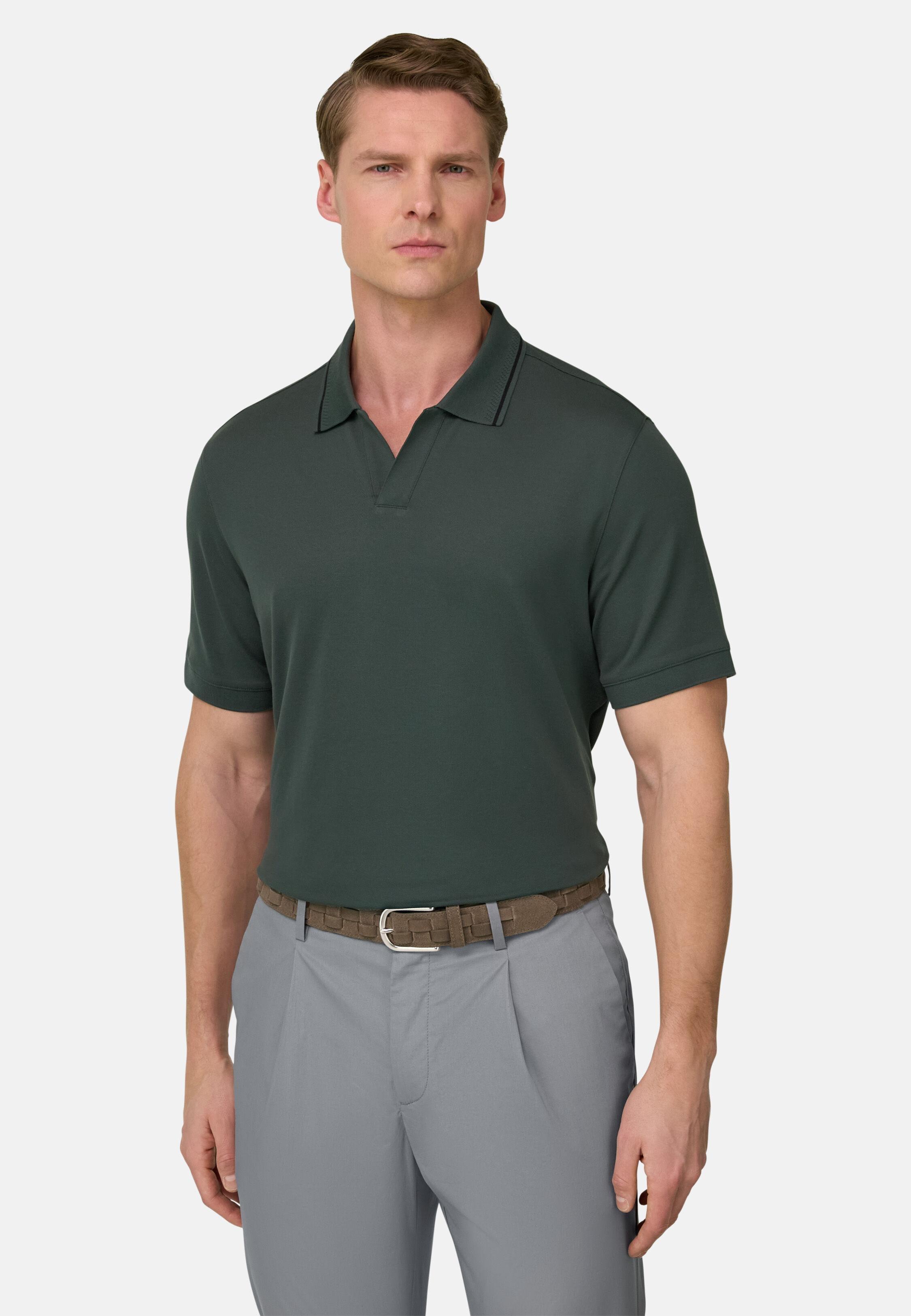 High-Performance Piqu&eacute; Polo Shirt with S-Caf&egrave;&reg; Yarn Green, Green, large image number 0
