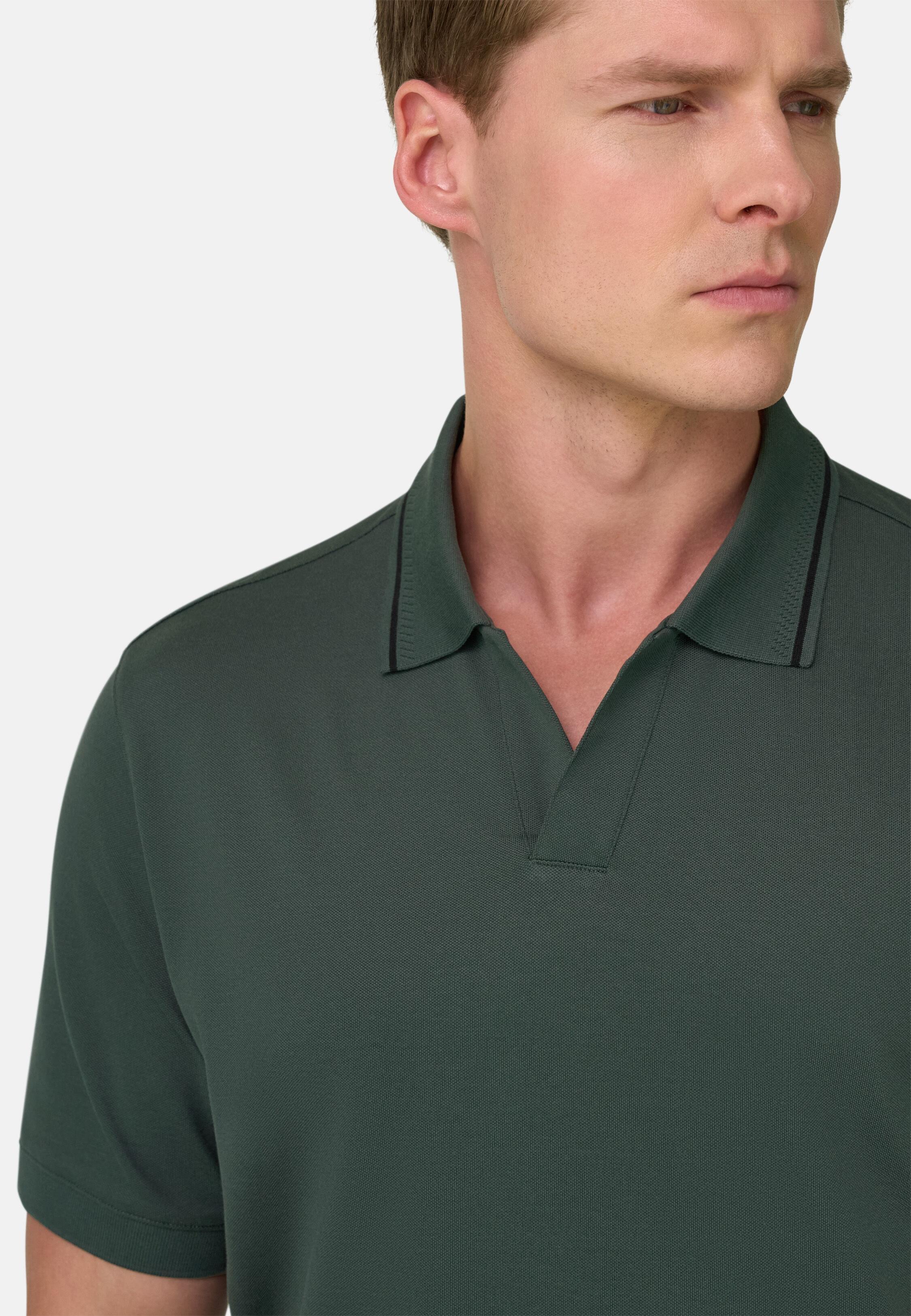 High-Performance Piqu&eacute; Polo Shirt with S-Caf&egrave;&reg; Yarn Green, Green, large image number 2