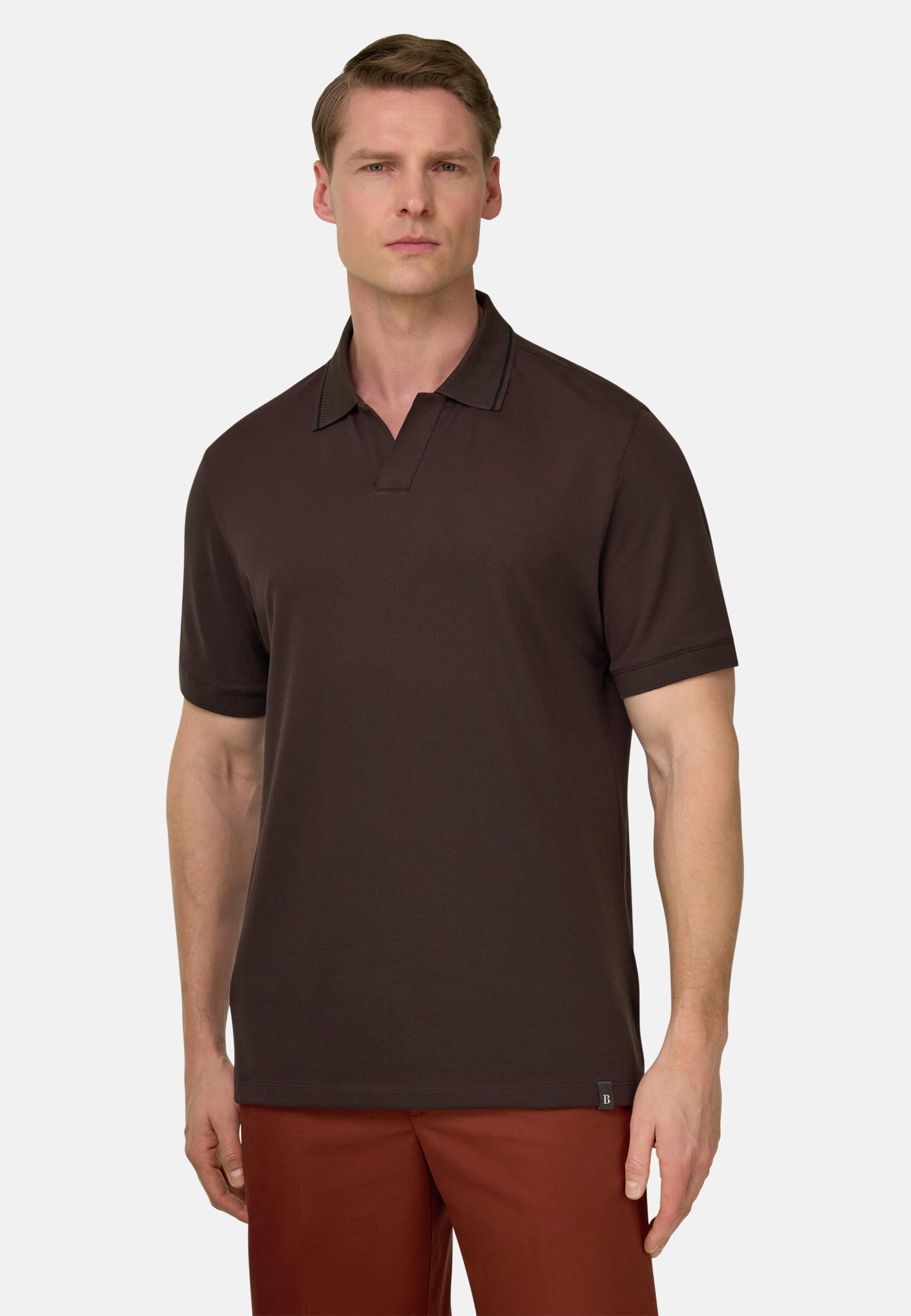 High-Performance Piqu&eacute; Polo Shirt with S-Caf&egrave;&reg; Yarn Dark brown, Dark brown, large image number 0