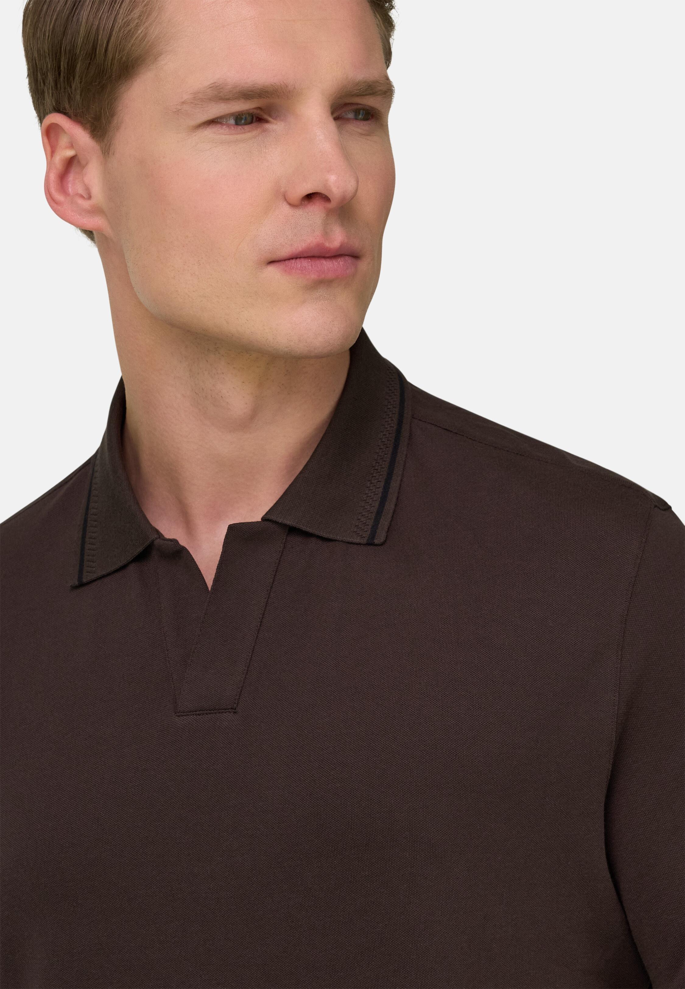 High-Performance Piqu&eacute; Polo Shirt with S-Caf&egrave;&reg; Yarn Dark brown, Dark brown, large image number 2