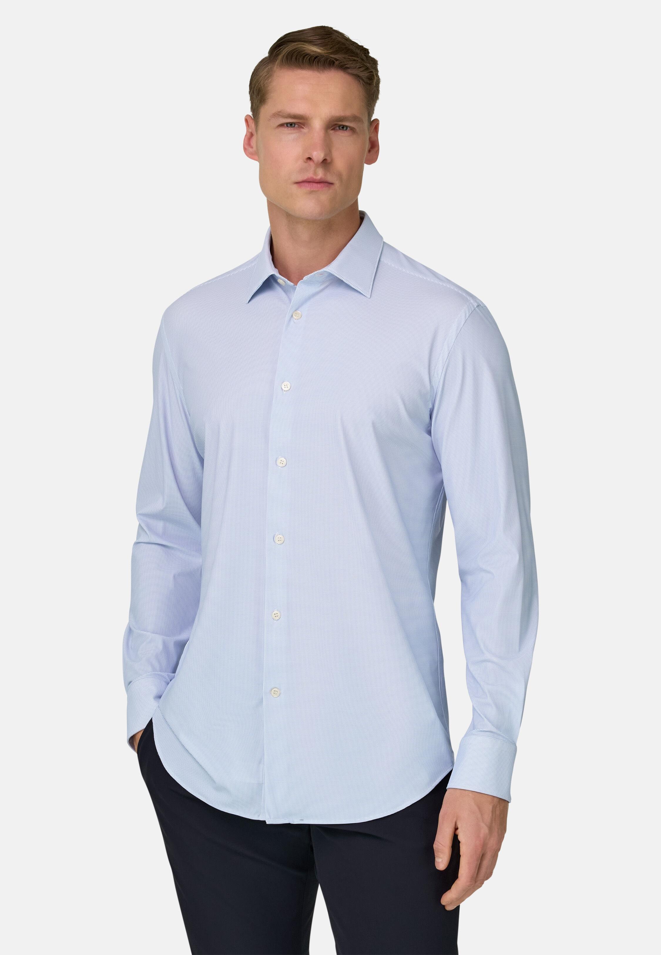 قميص نايلون مطاطي بقصة سليم أزرق, Light Blue, large
