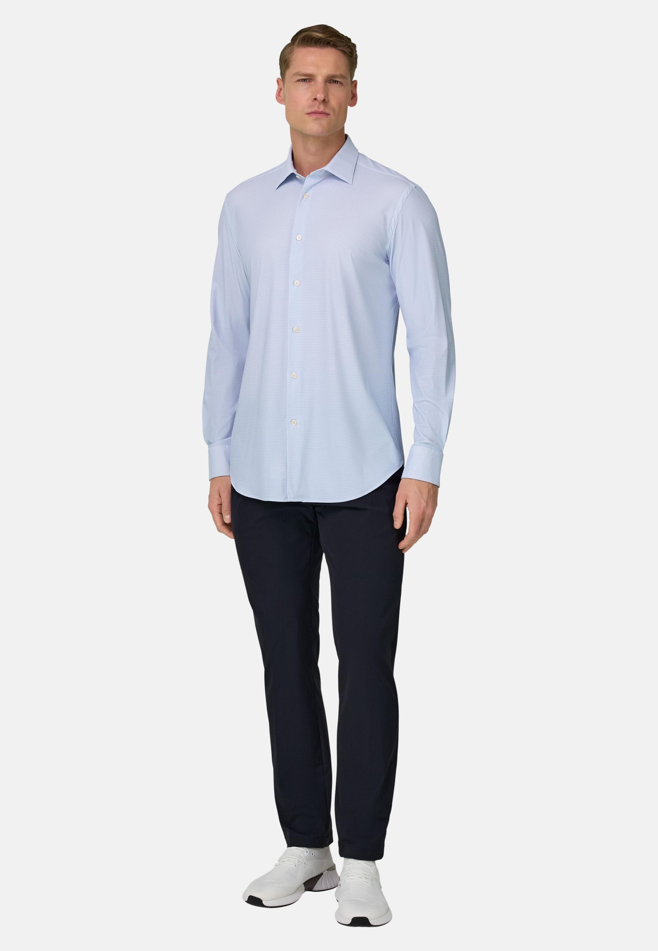 قميص نايلون مطاطي بقصة سليم أزرق, Light Blue, large image number 1