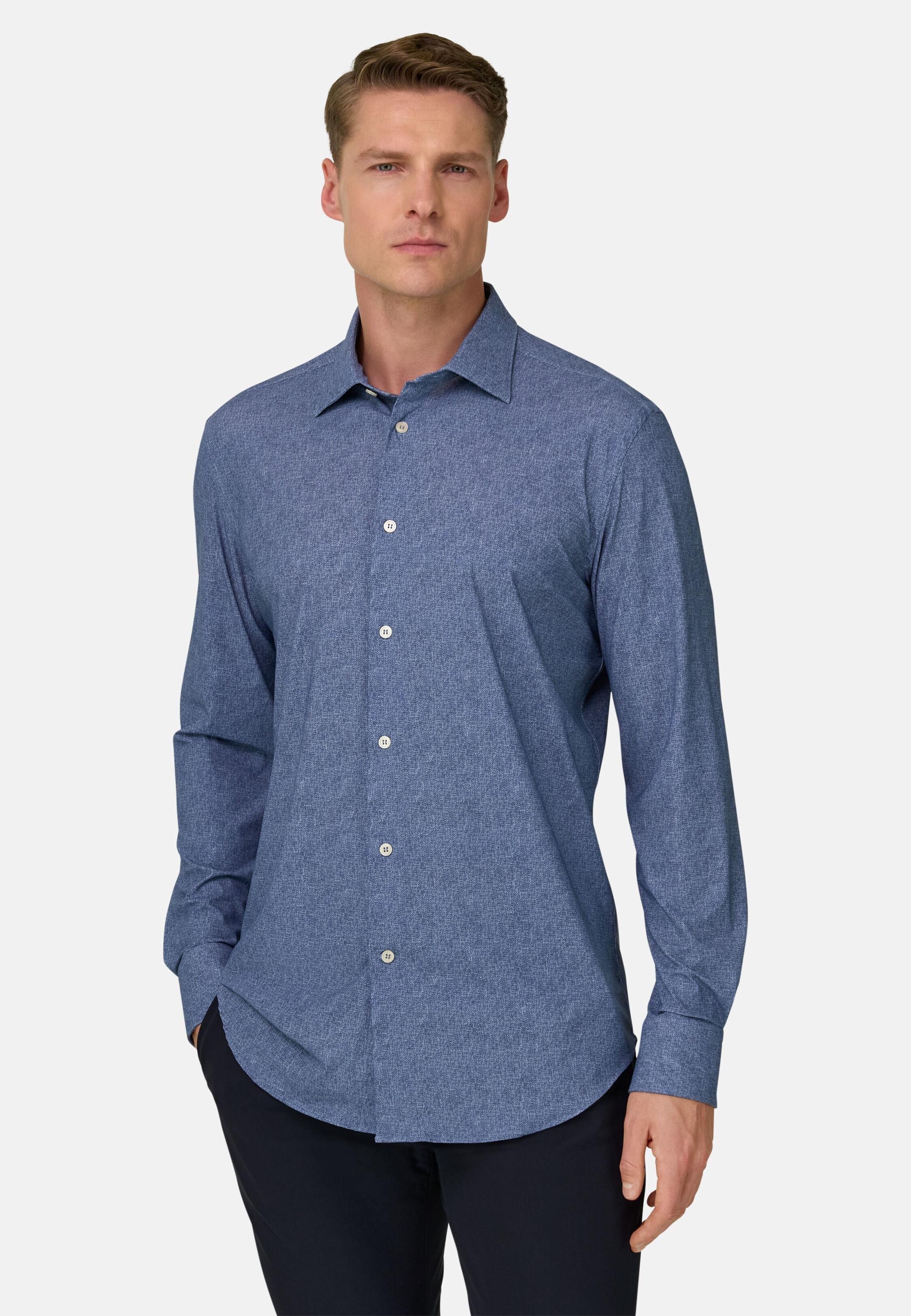 قميص نايلون مطاطي بقصة سليم أزرق, Medium Blue, medium